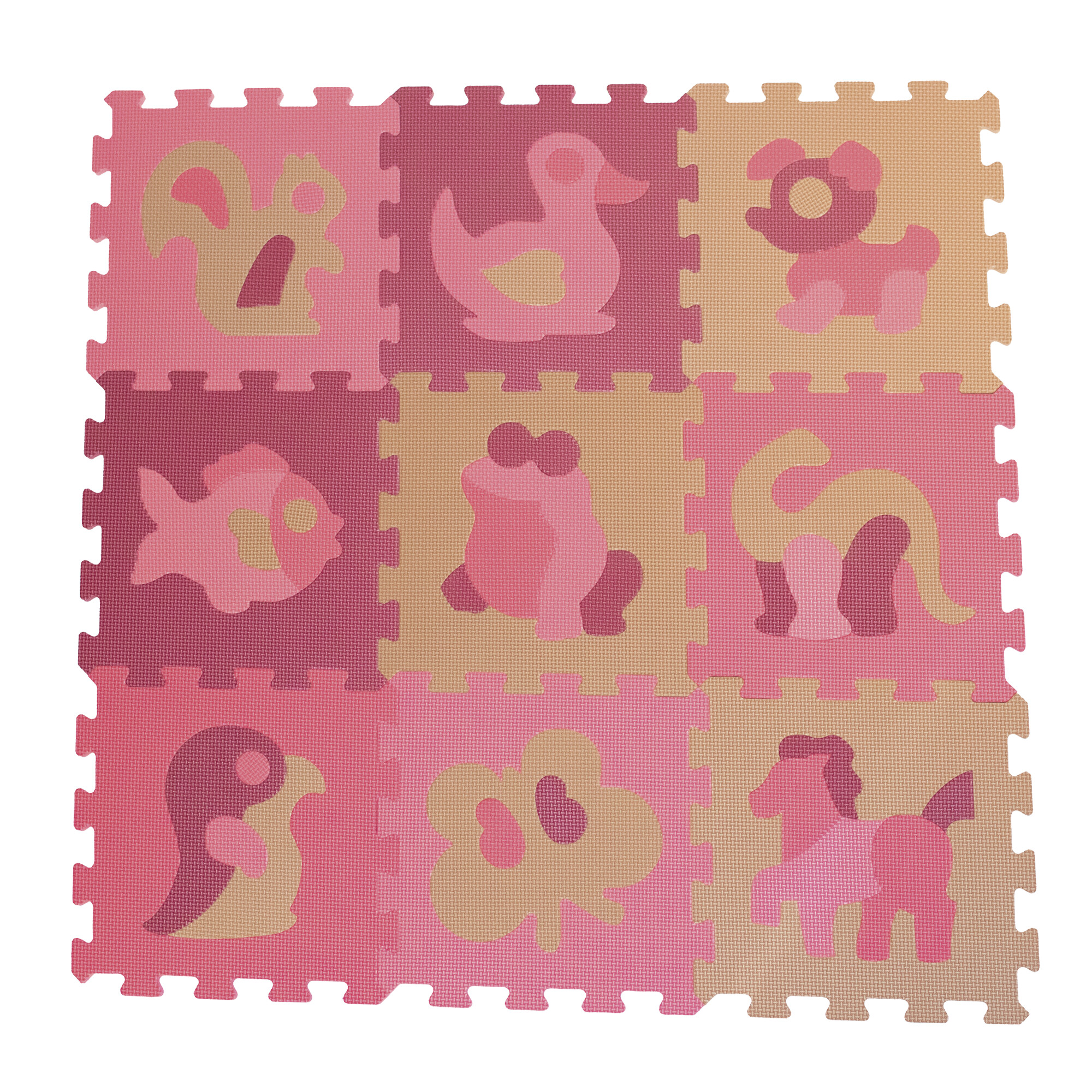 NORDIC PLAY Puzzle play mat 30 x 30 cm 10 mm with animals pink 9 pcs. 