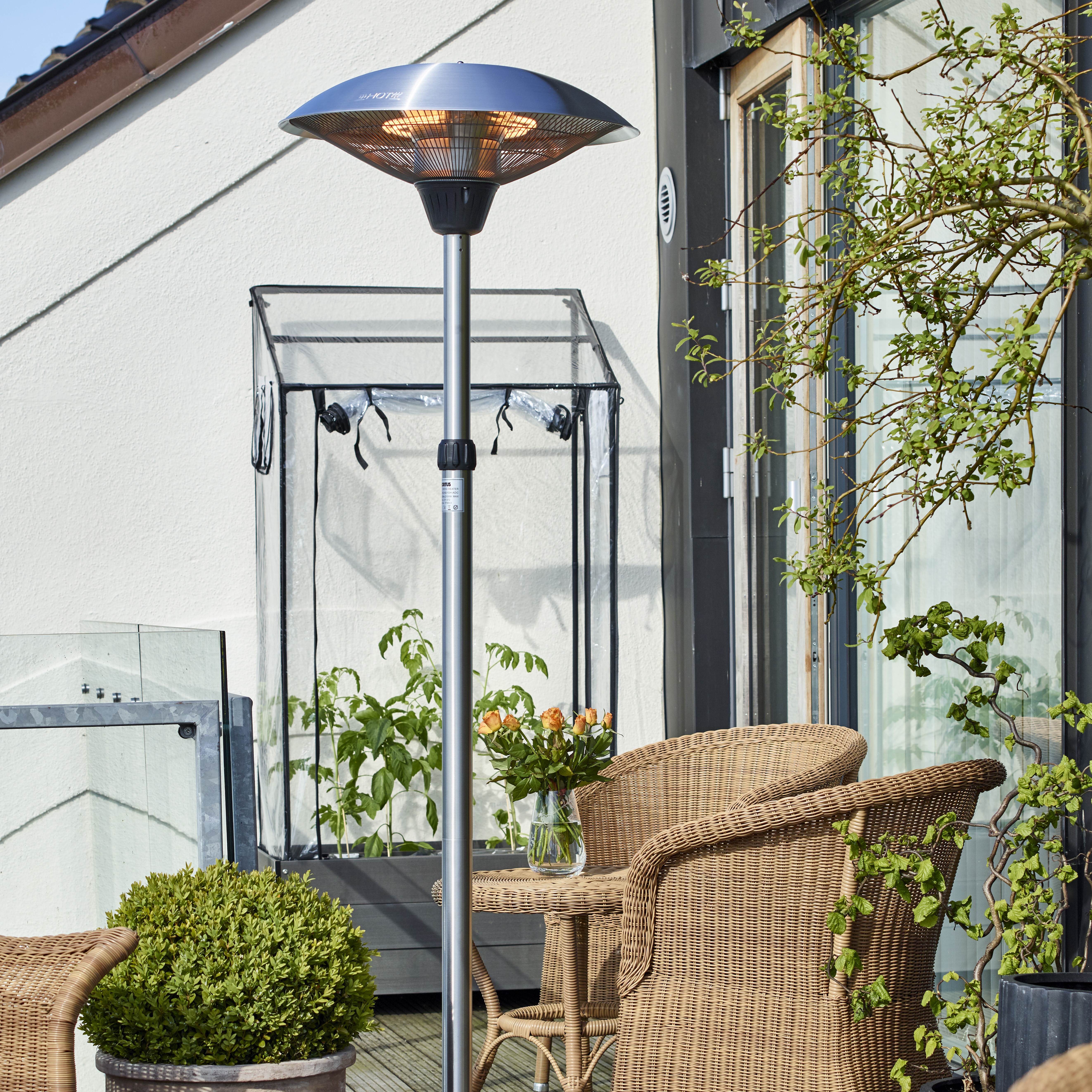 Patio heater floor model 2100 W HORTUS, silver