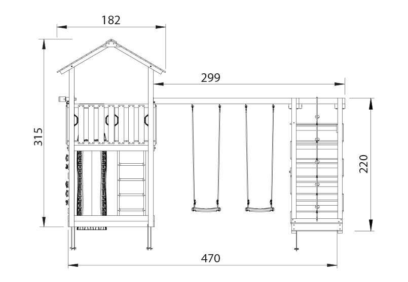 Legetårn Jungle Gym Chalet 2.1 m/2-Climb Module 220 og blå rutschebane