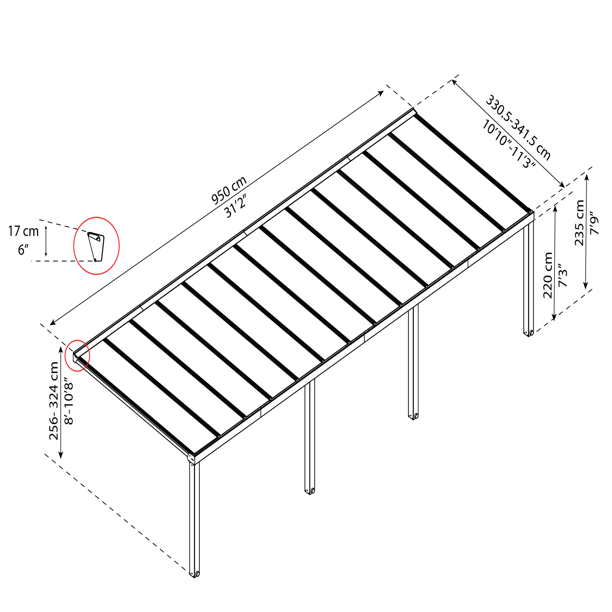 Terassikatos Palram - Canopia Stockholm 3,4 x 9,5m, antrasiitti