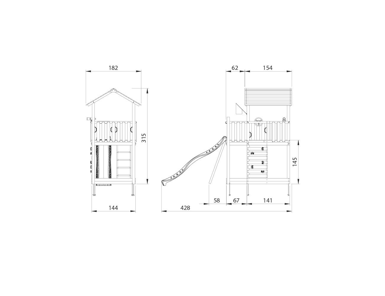 Legetårn Jungle Gym Chalet 2.1 m/grøn rutschebane