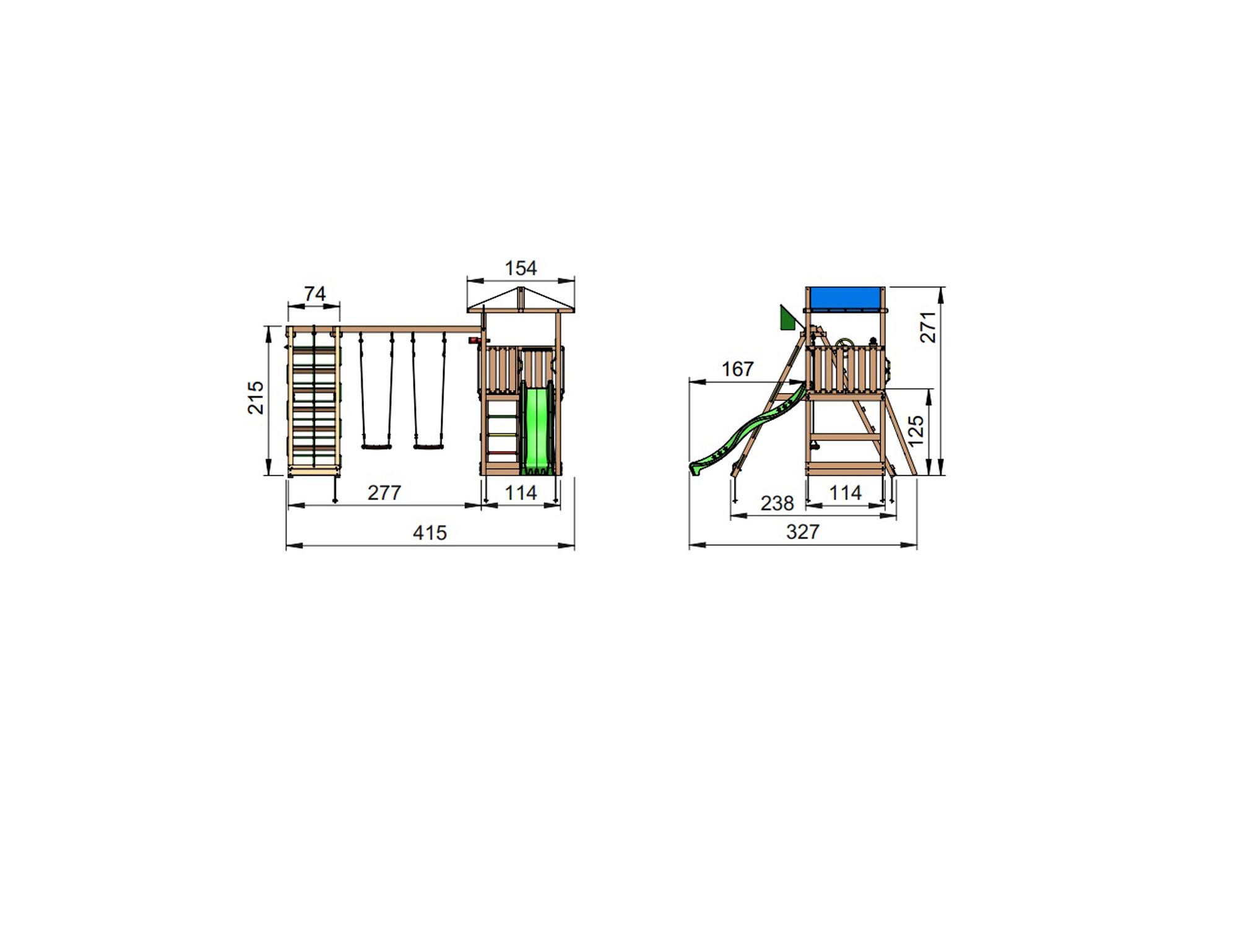 Legetårn Jungle Gym Hut 2.1, m/2-Climb Module 220 ekskl. rutschebane