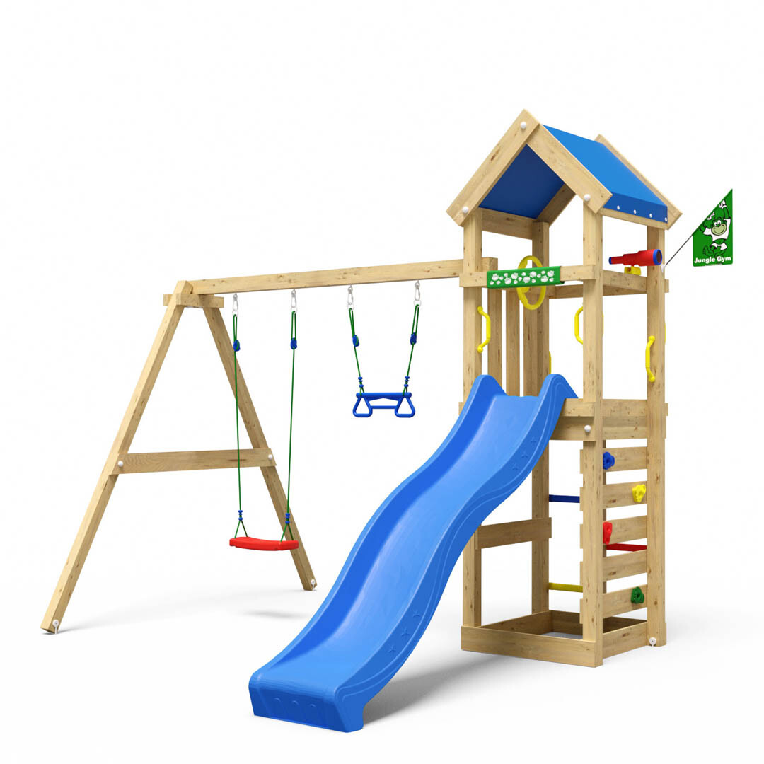 Legetårn Jungle Gym Patio m/2-Swing Module 200 og blå rutsjebane