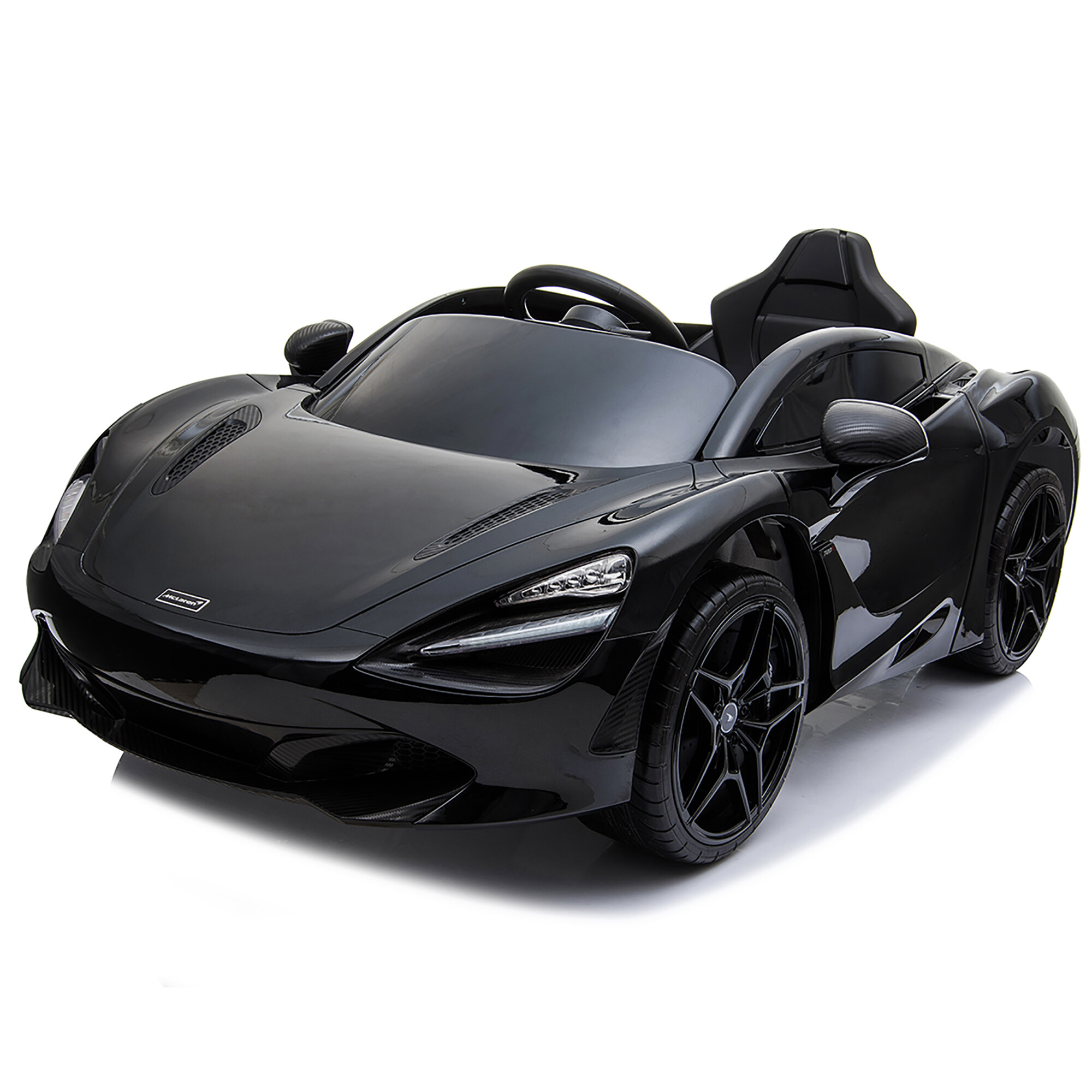 McLaren 720S electric car 12V with EVA tires and leather seat, black NORDIC PLAY