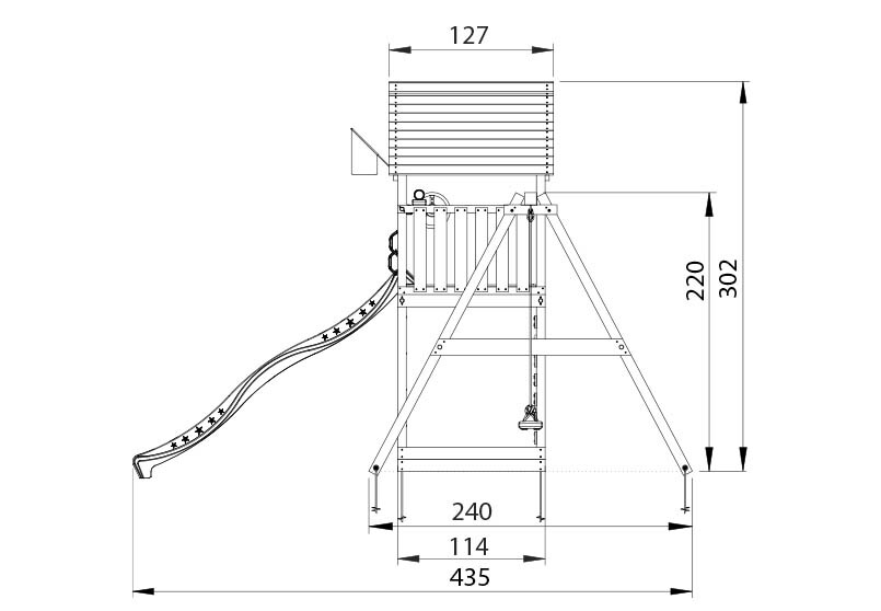 Legetårn Jungle Gym Cabin 2.1 m/2-Swing Module 220, grøn rutsjebane og 120 kg sand