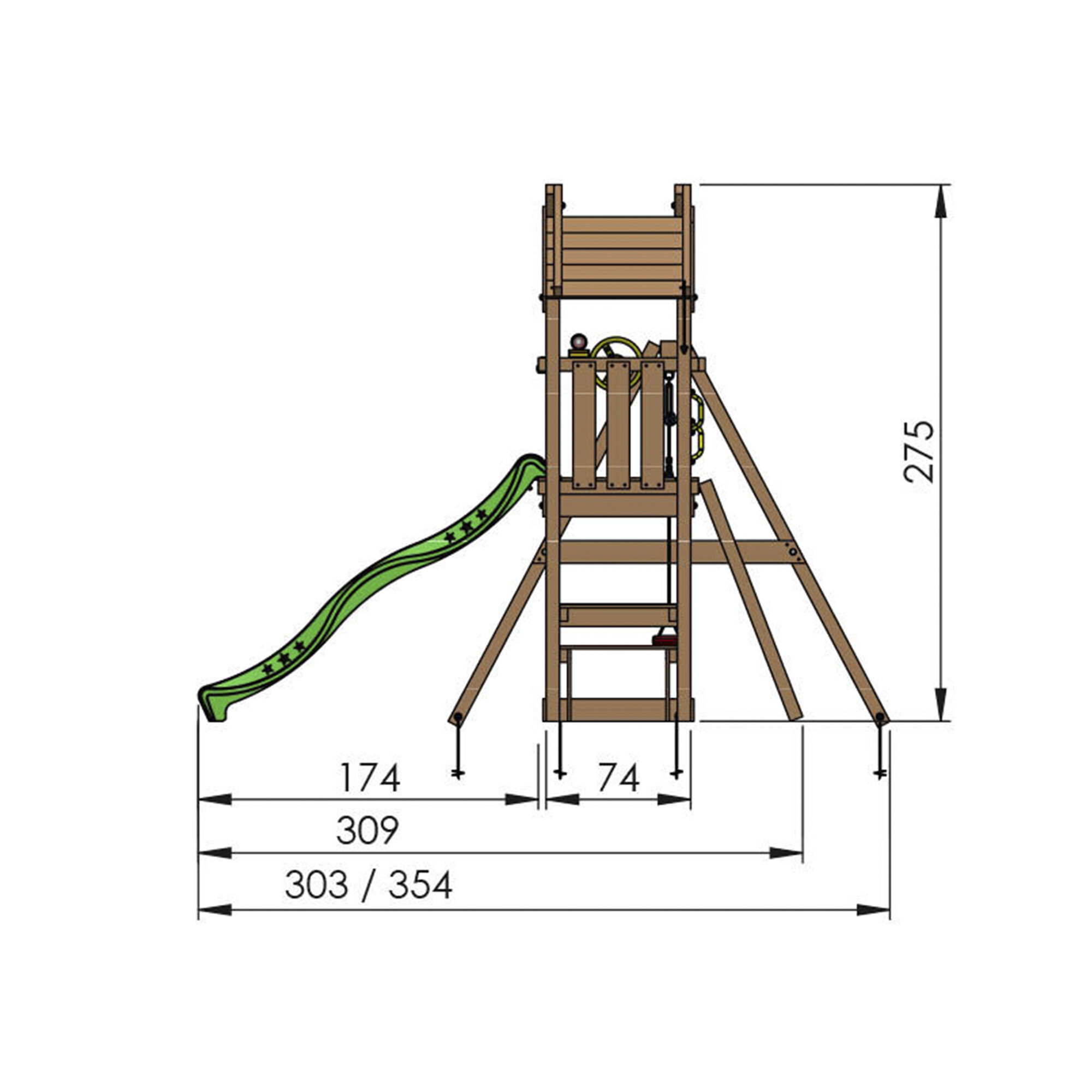 Legetårn Jungle Gym Totem w/2-Swing Module 200 og blå rutschebane