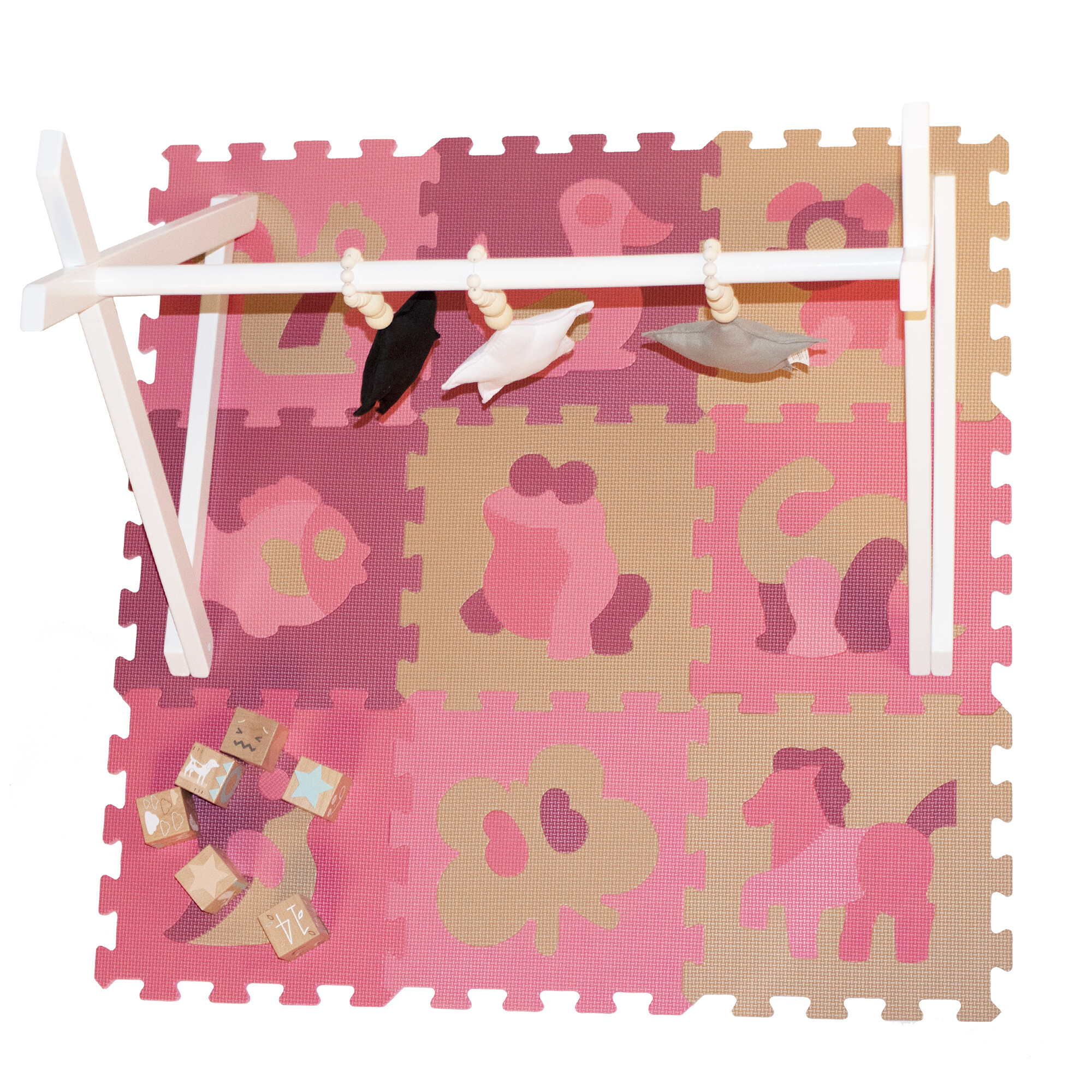 NORDIC PLAY Puzzle play mat 30 x 30 cm 10 mm with animals pink 9 pcs. 