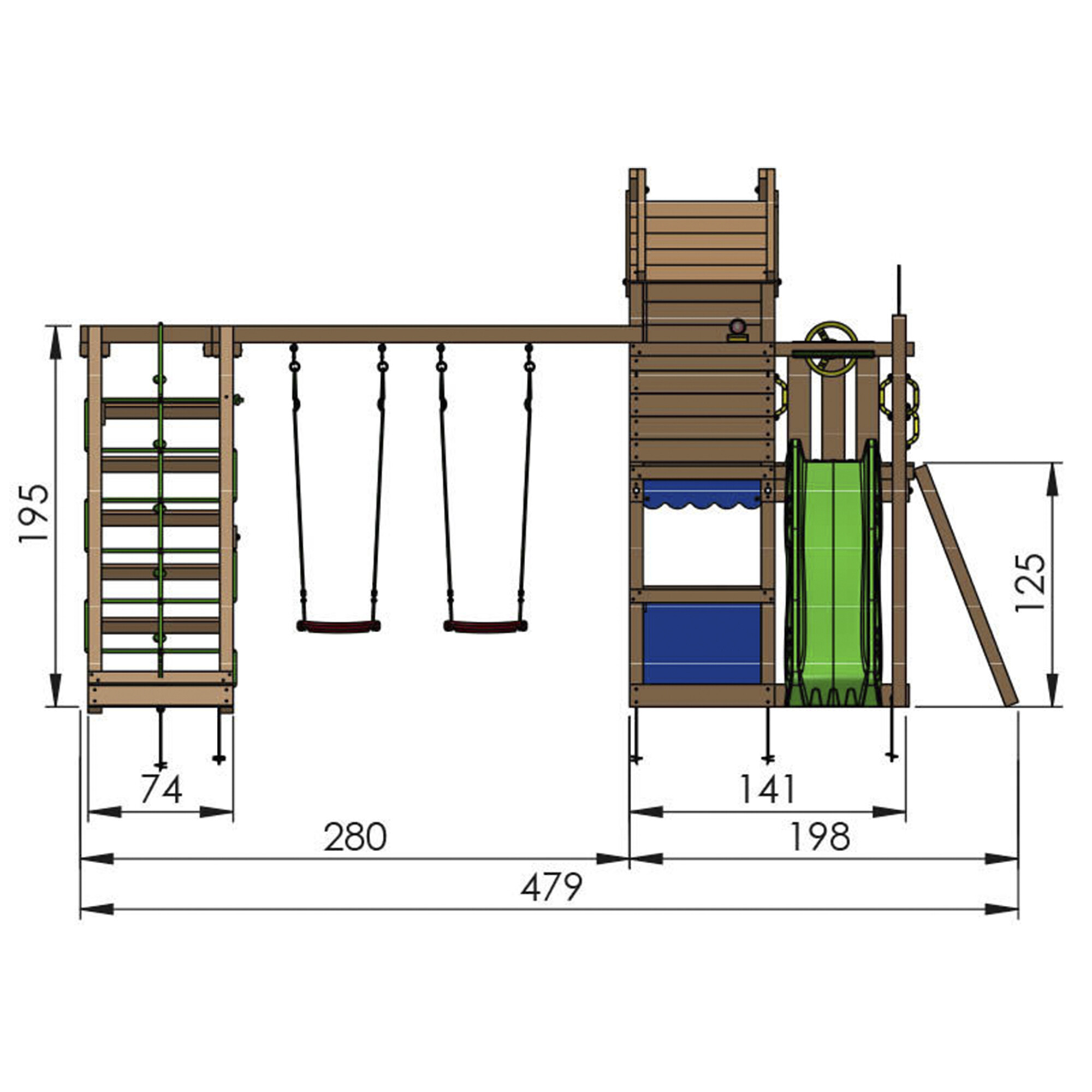 Legetårn Jungle Gym Resort m/2-Climb Module 200 og rød rutschebane