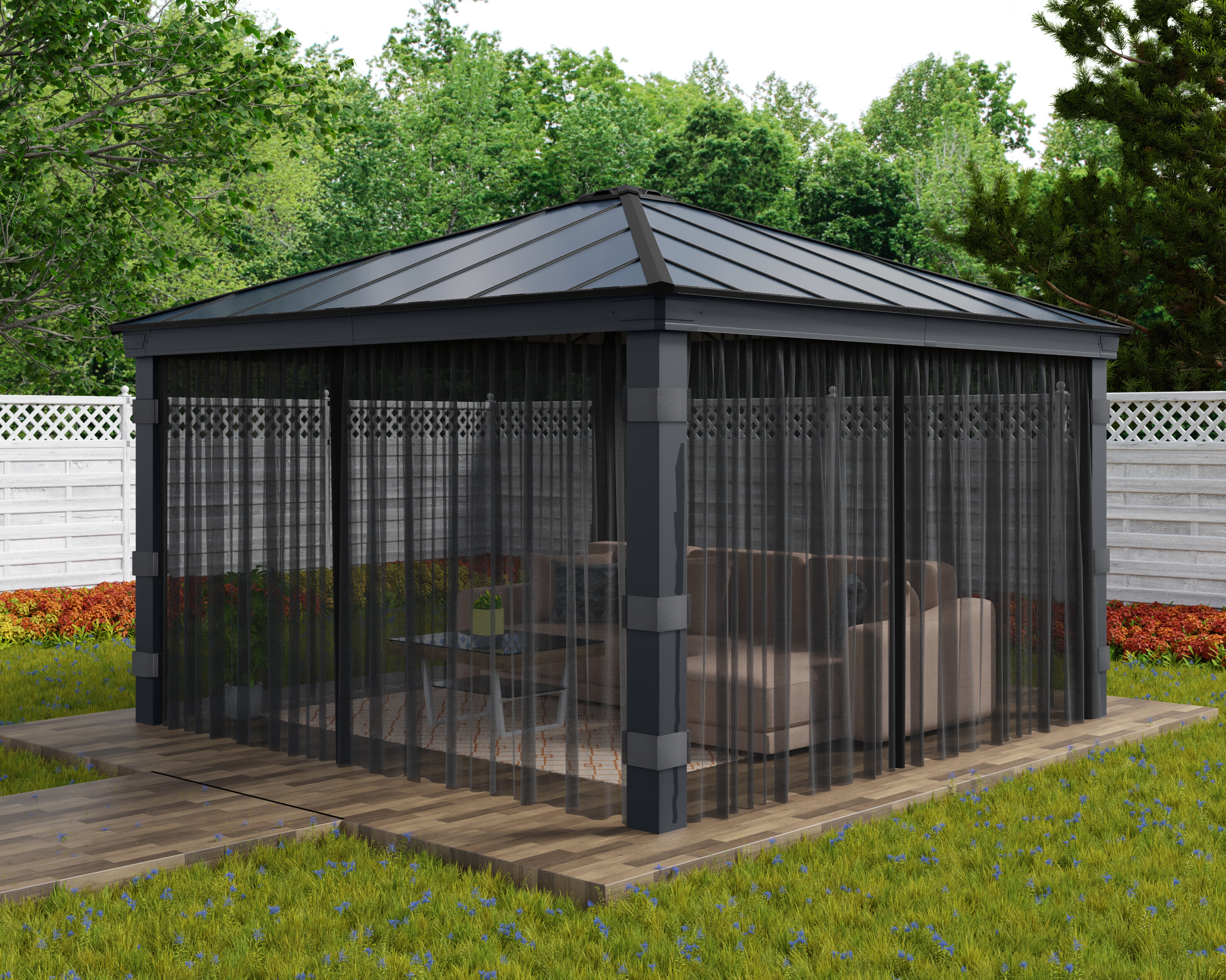 Myggnät, set med 4 st., passar Dallas-paviljong 4,2 x 4,2 meter