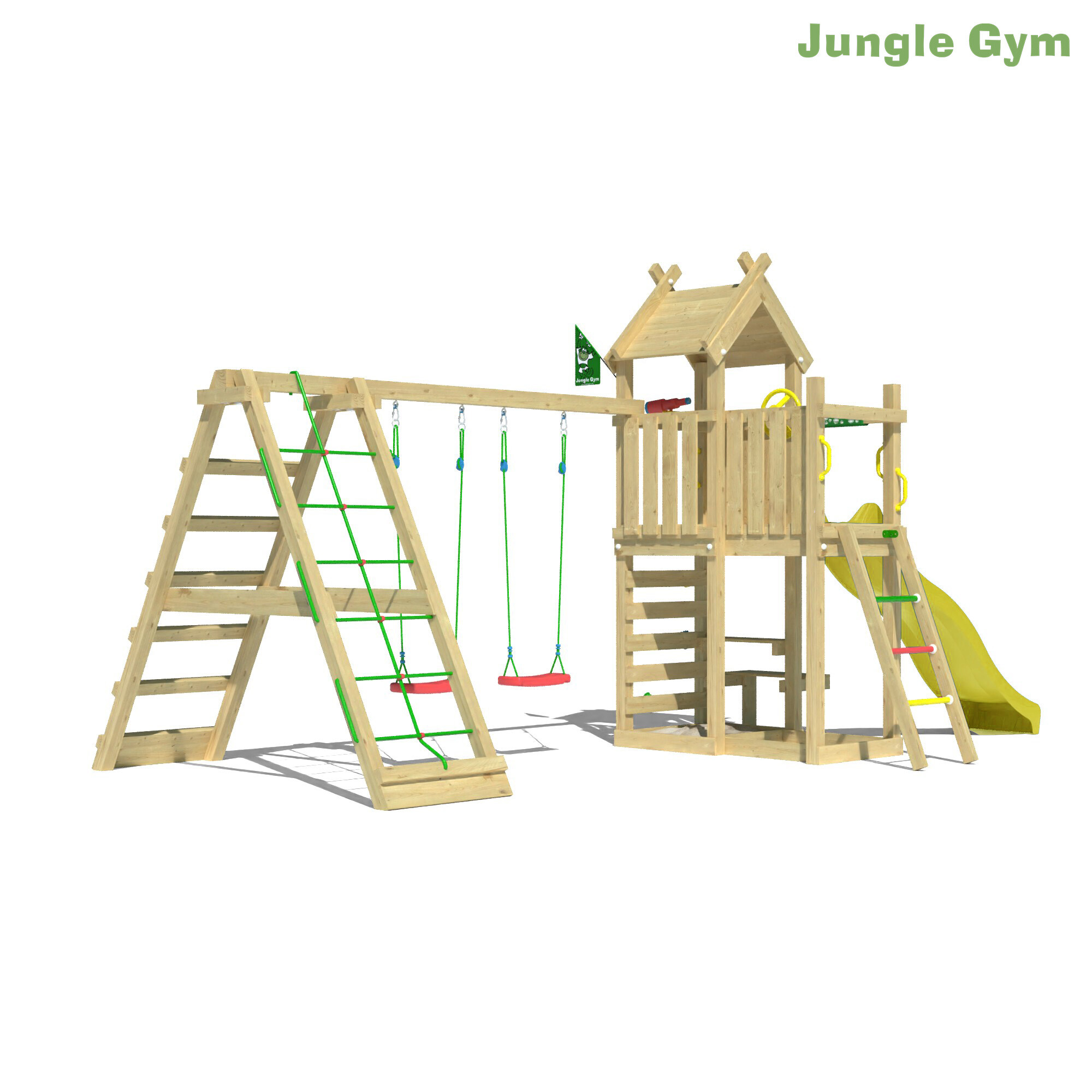 Legetårn Jungle Gym Teepee m/2-Climb Module 200 og gul rutschebane