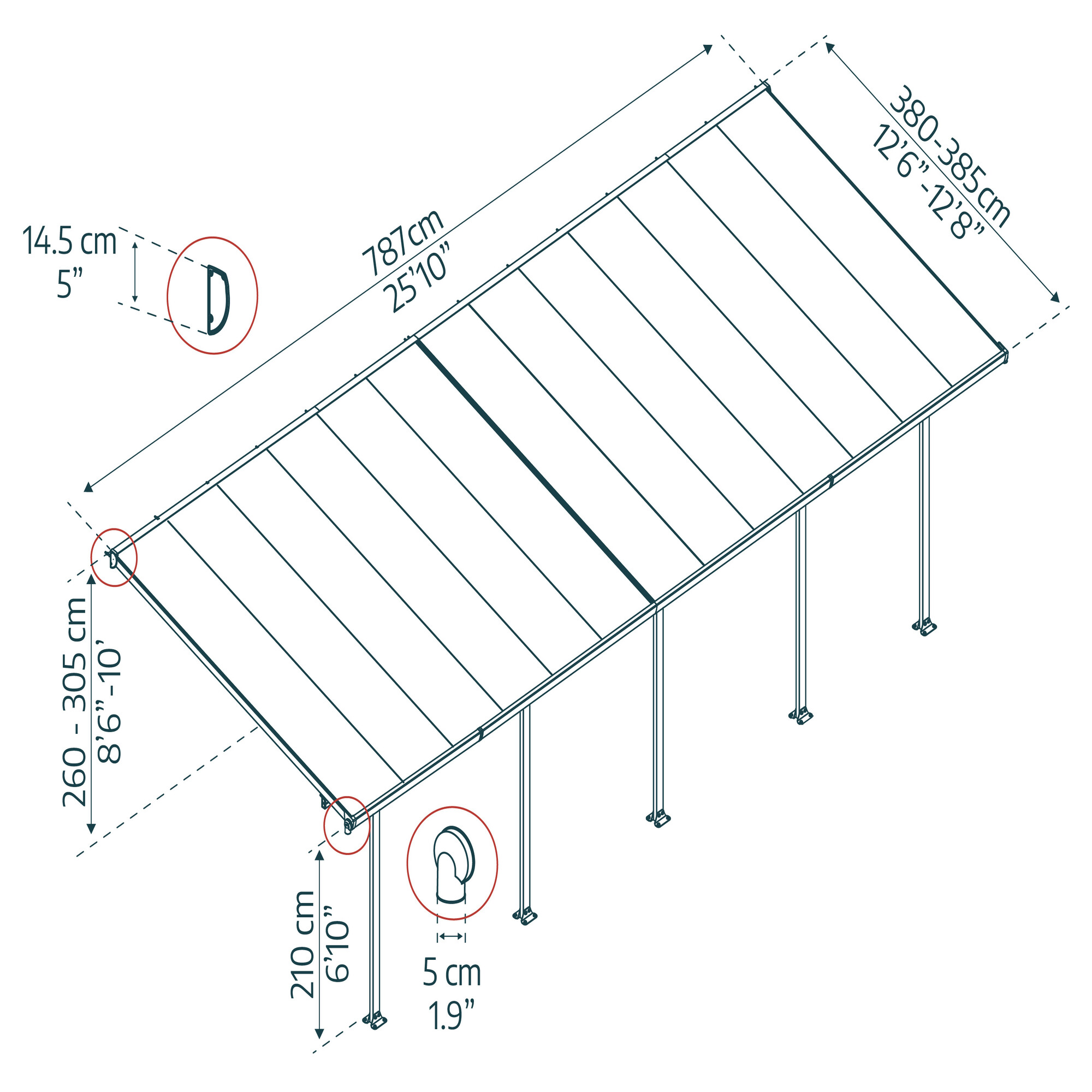 Feria terrasseoverdækning 4x7,87 meter, antracitgrå Palram Canopia