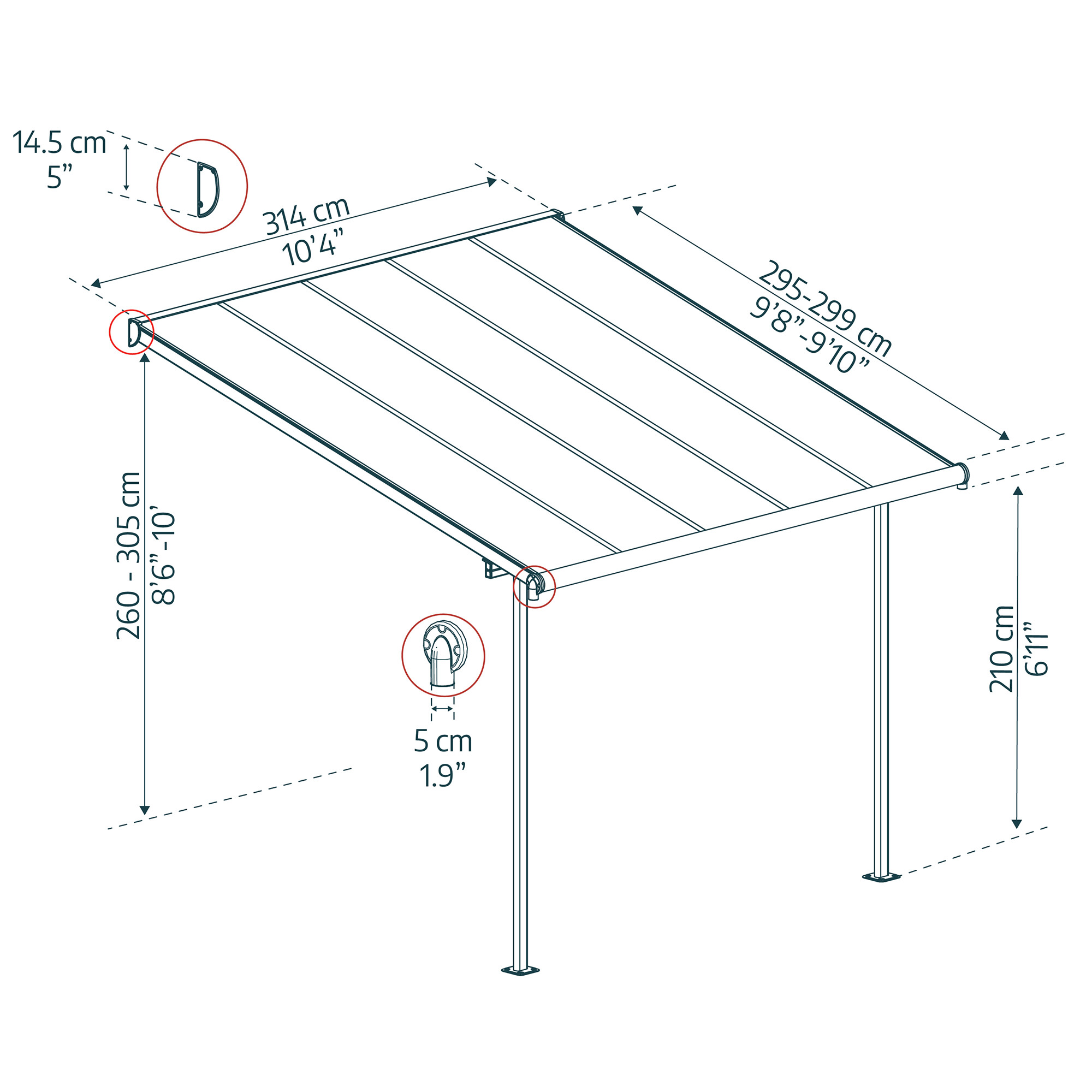 Terrasseoverdækning Sierra 3x3,14m (9,3 m2), antracitgrå Palram - Canopia