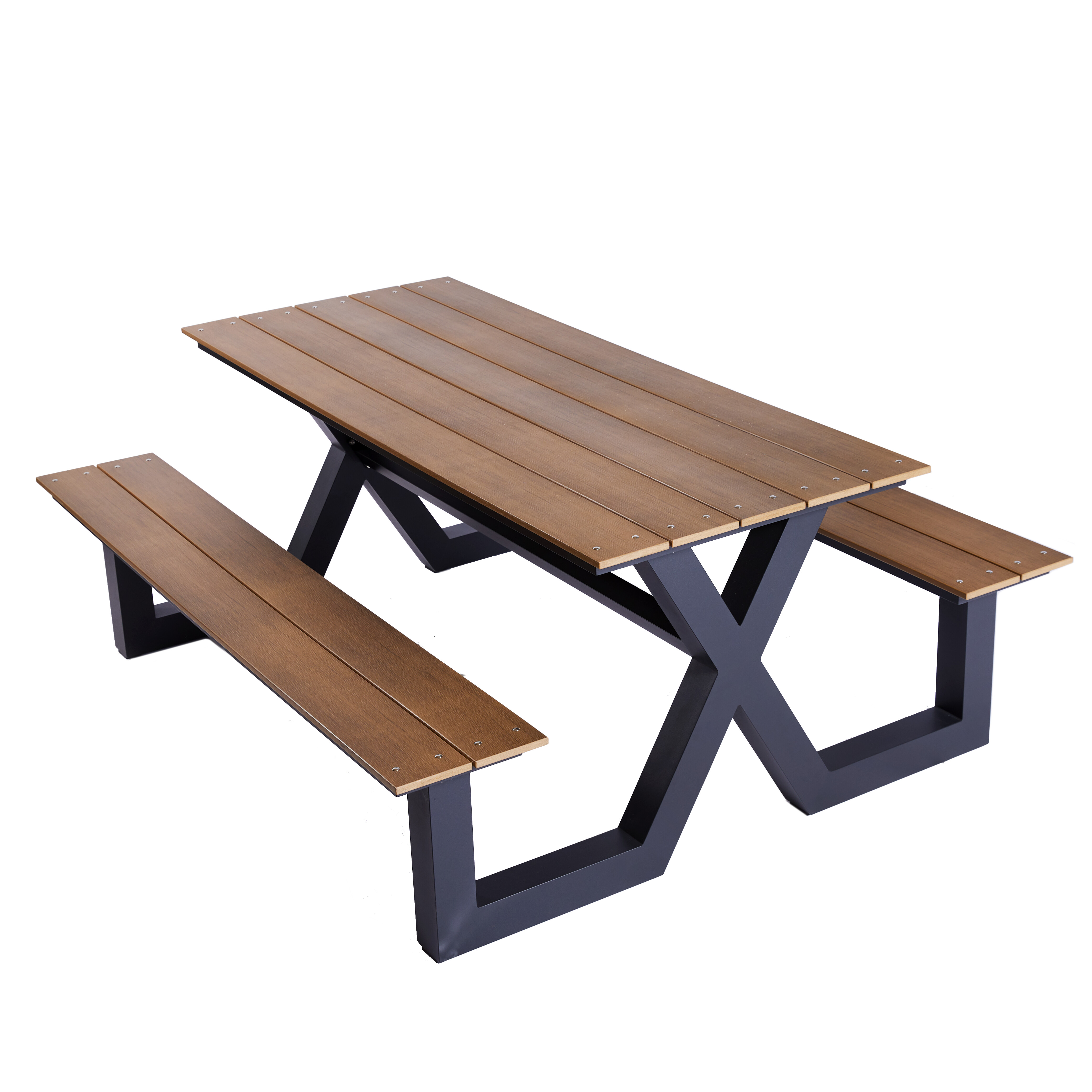 Bord-/bænkesæt X-model teak nonwood og antracitstel HORTUS