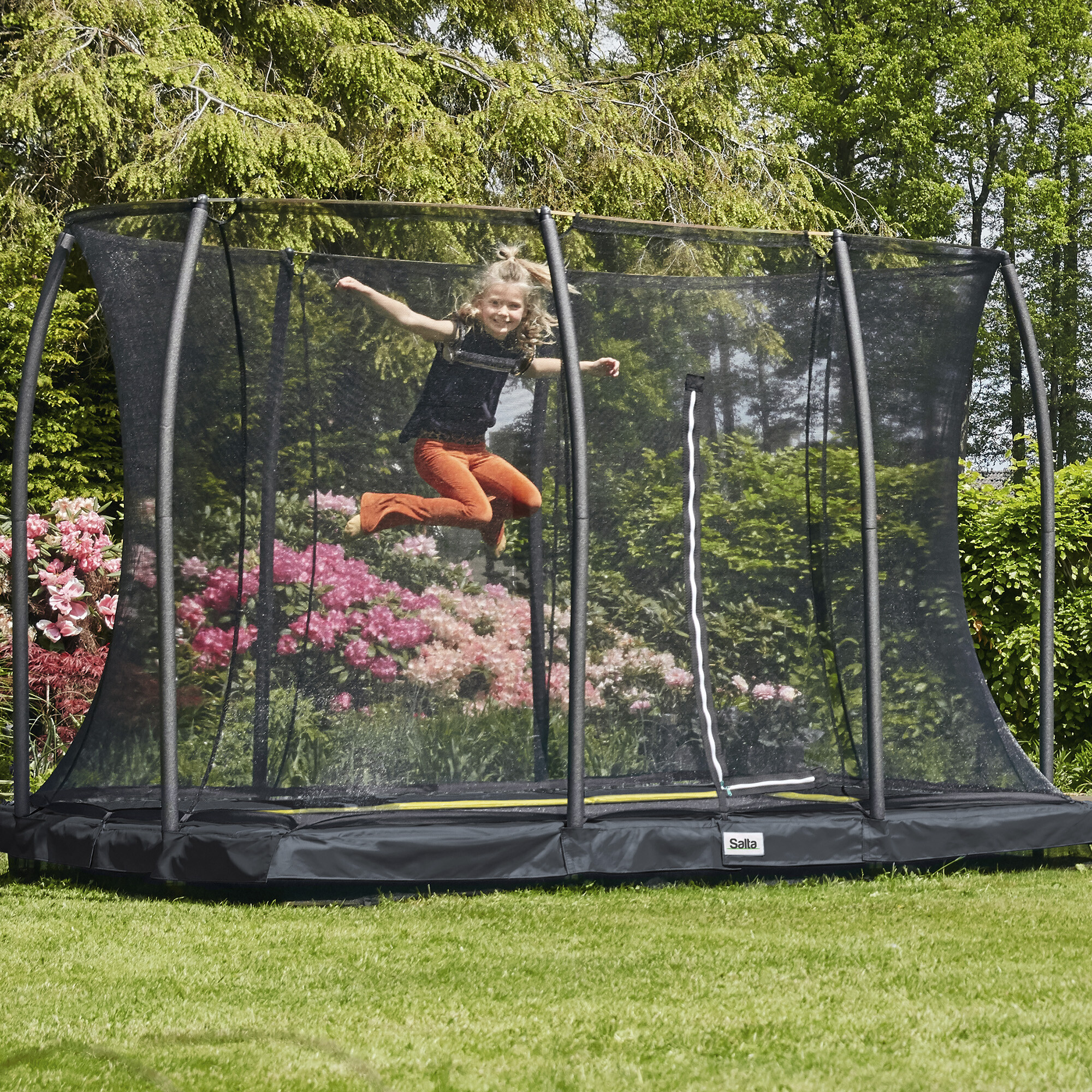 Trampolin Comfort Edition Ground 305 x 214 cm sort inkl. sikkerhedsnet Salta