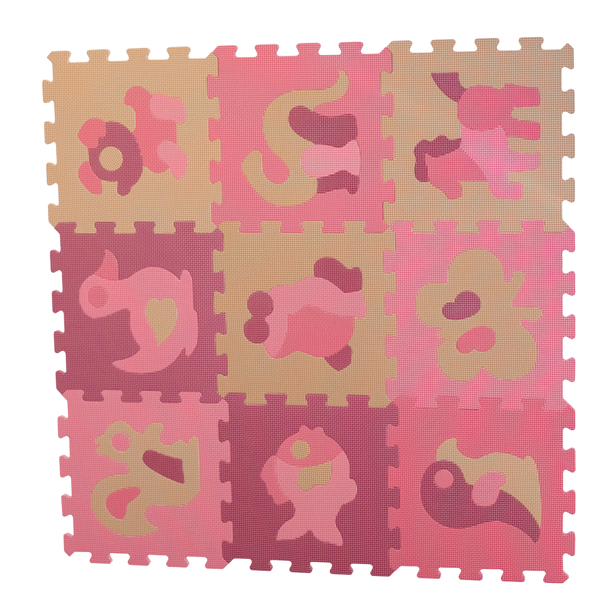 NORDIC PLAY Puzzle play mat 30 x 30 cm 10 mm with animals pink 9 pcs. 
