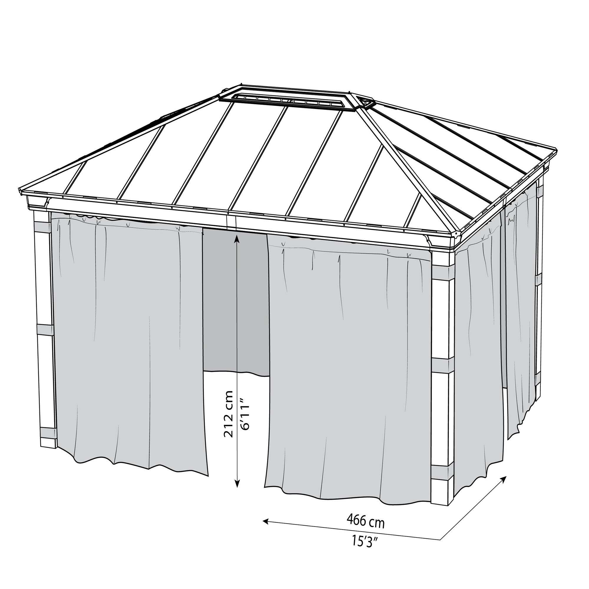 Gardinsæt 4 stk. passer til Dallas pavillon 4,2 x 4,8 meter