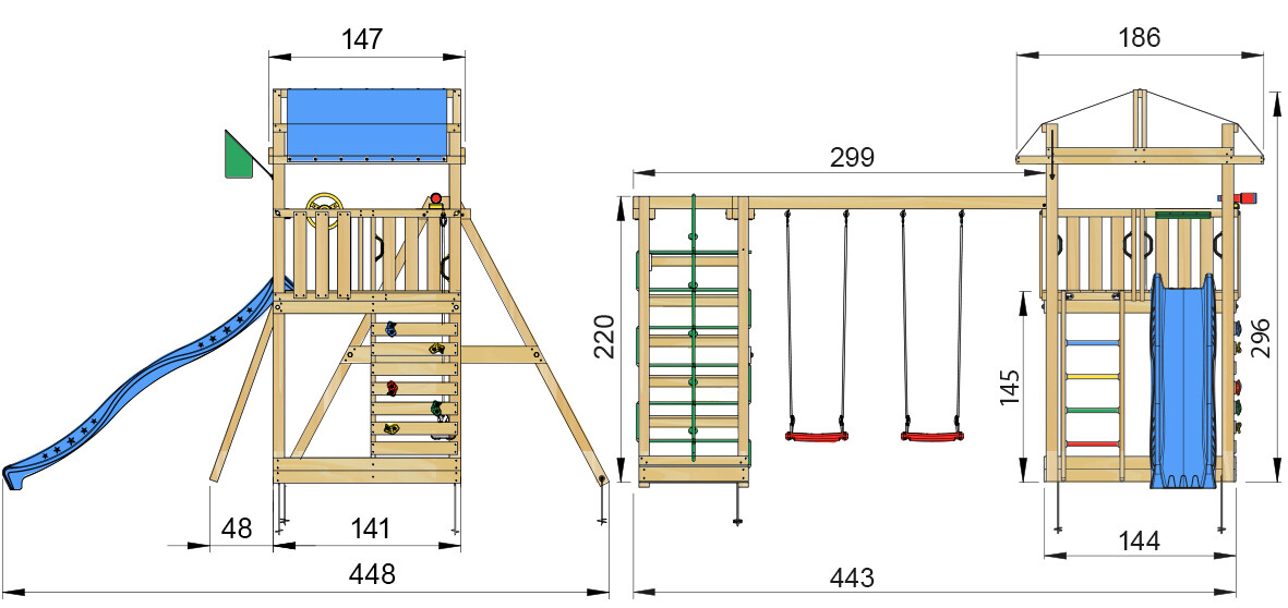 Legetårn Jungle Gym Fort 2.1 inkl. Climb Module og blå rutschebane