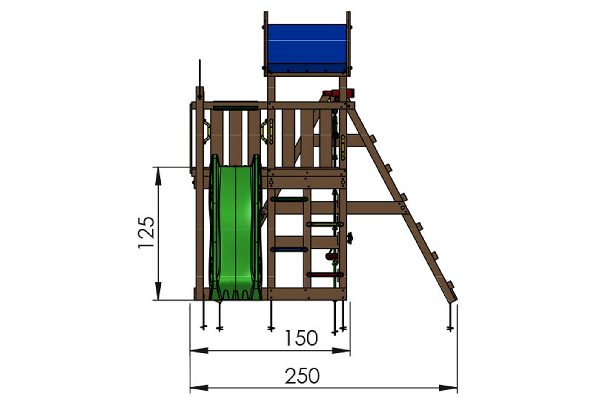 Legetårn Jungle Gym Nomad m/2-Climb Module 200 mørkegrøn rutsjebane