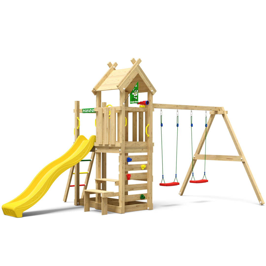 Legetårn Jungle Gym Teepee m/2-Swing Module 200 og gul rutschebane