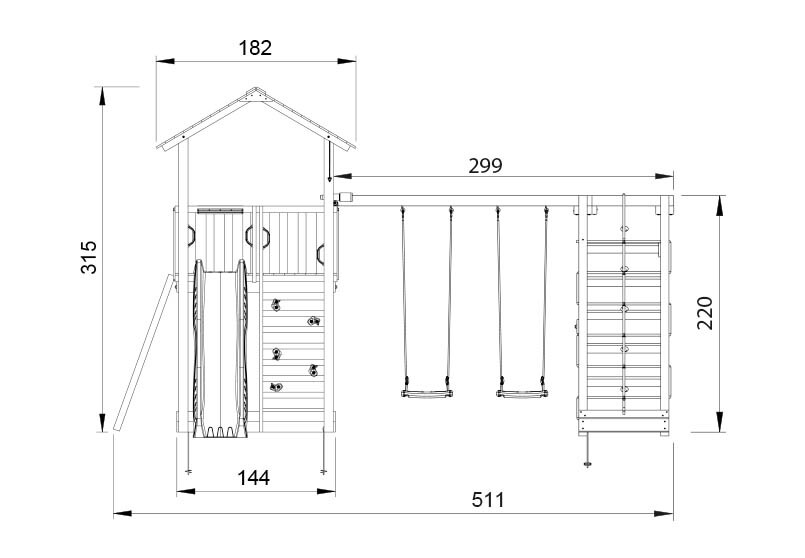 Legetårn Jungle Gym Sierra 2.1 m/2-Climb Module 220 og grøn rutschebane