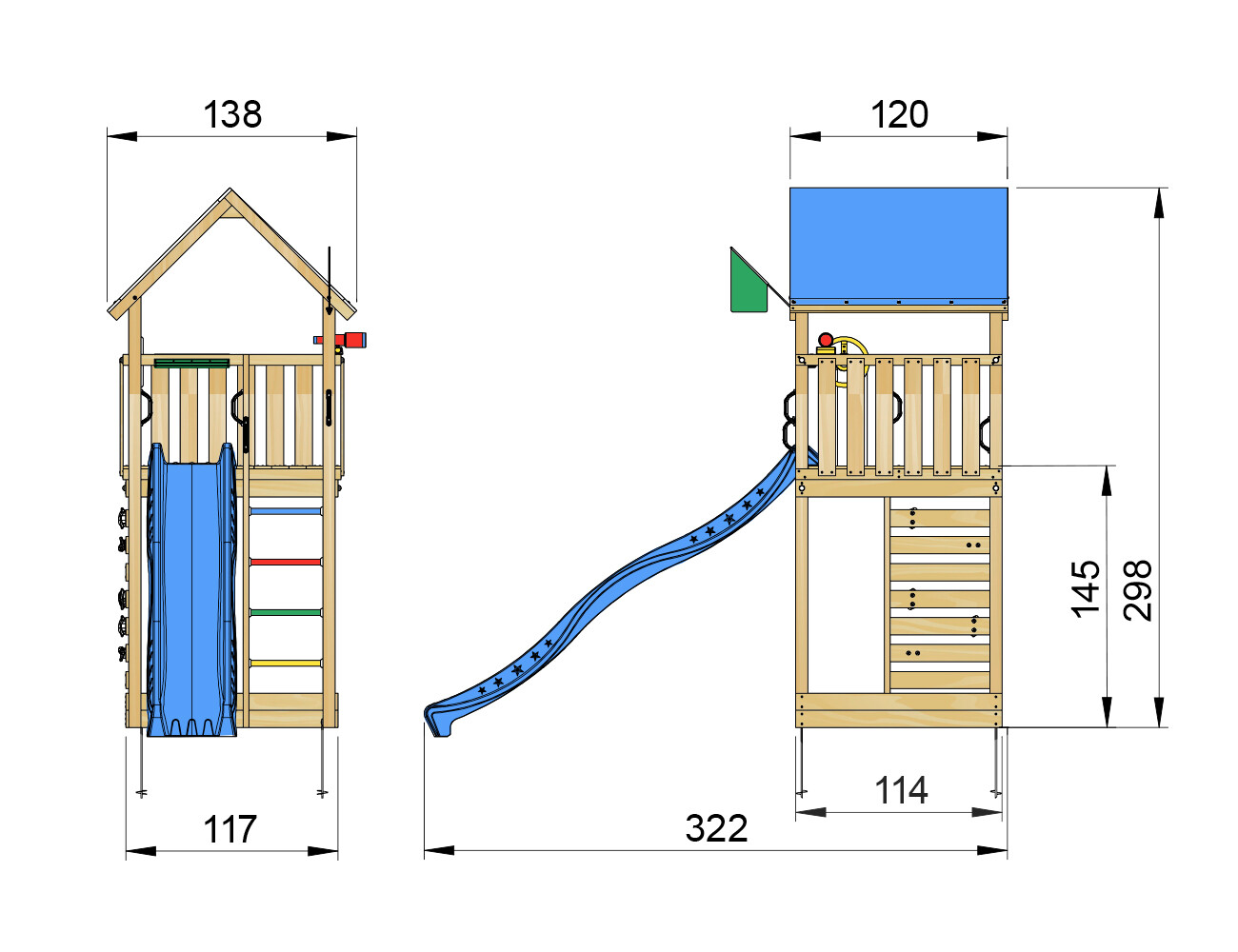 Legetårn Jungle Gym Lodge 2.1 inkl. blå rutschebane