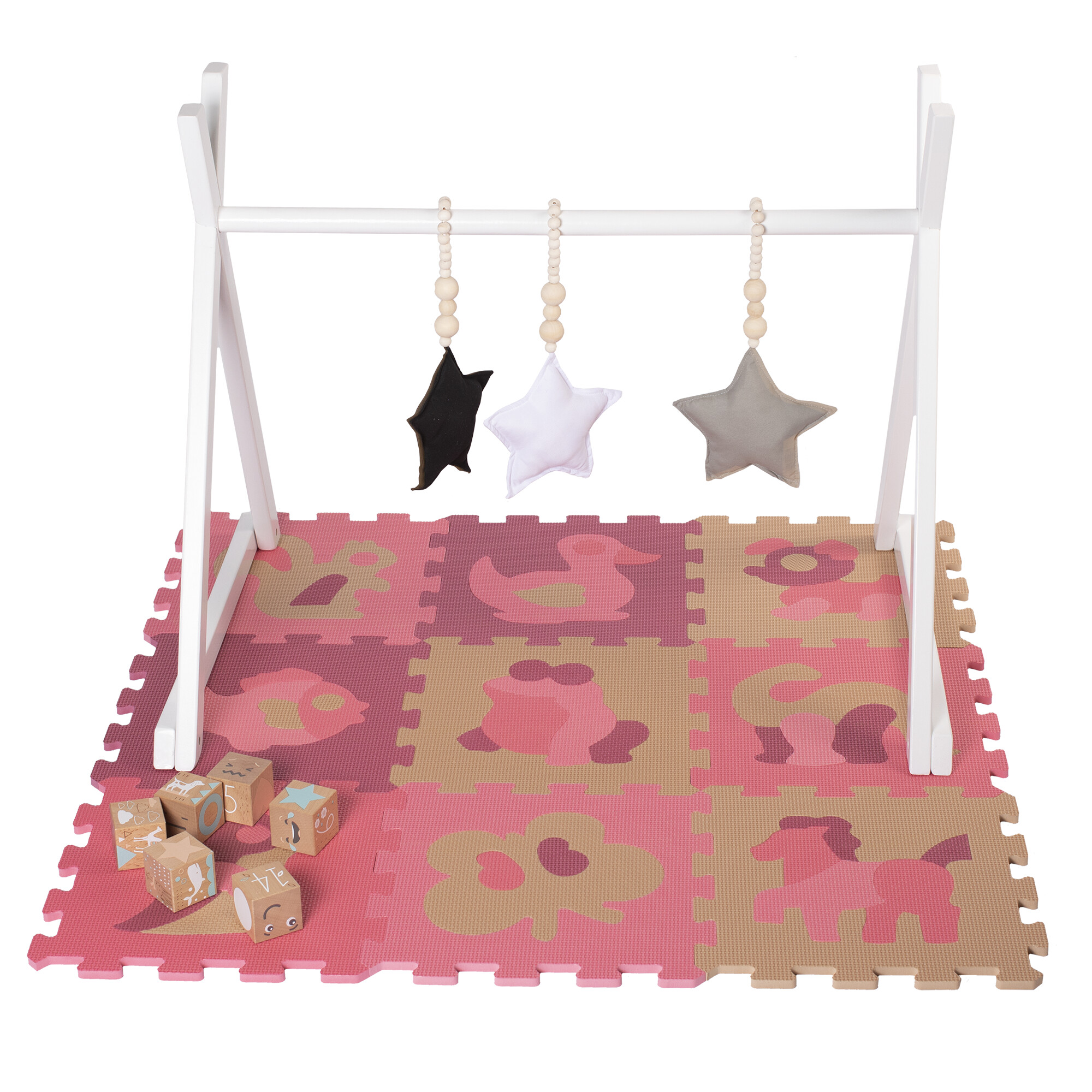 NORDIC PLAY Puzzle play mat 30 x 30 cm 10 mm with animals pink 9 pcs. 