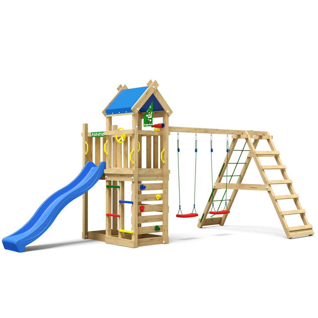 Legetårn Jungle Gym Nomad m/2-Climb Module 200 blå rutsjebane