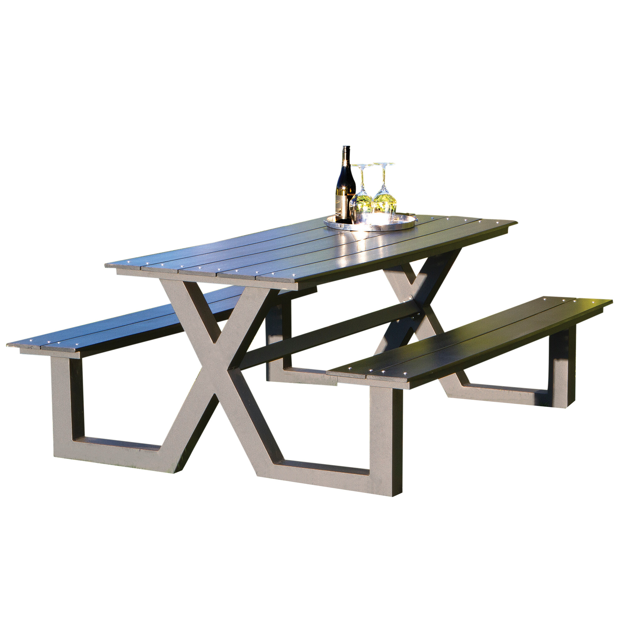 Picknickbord X-modell svart nonwood och antracitram HORTUS