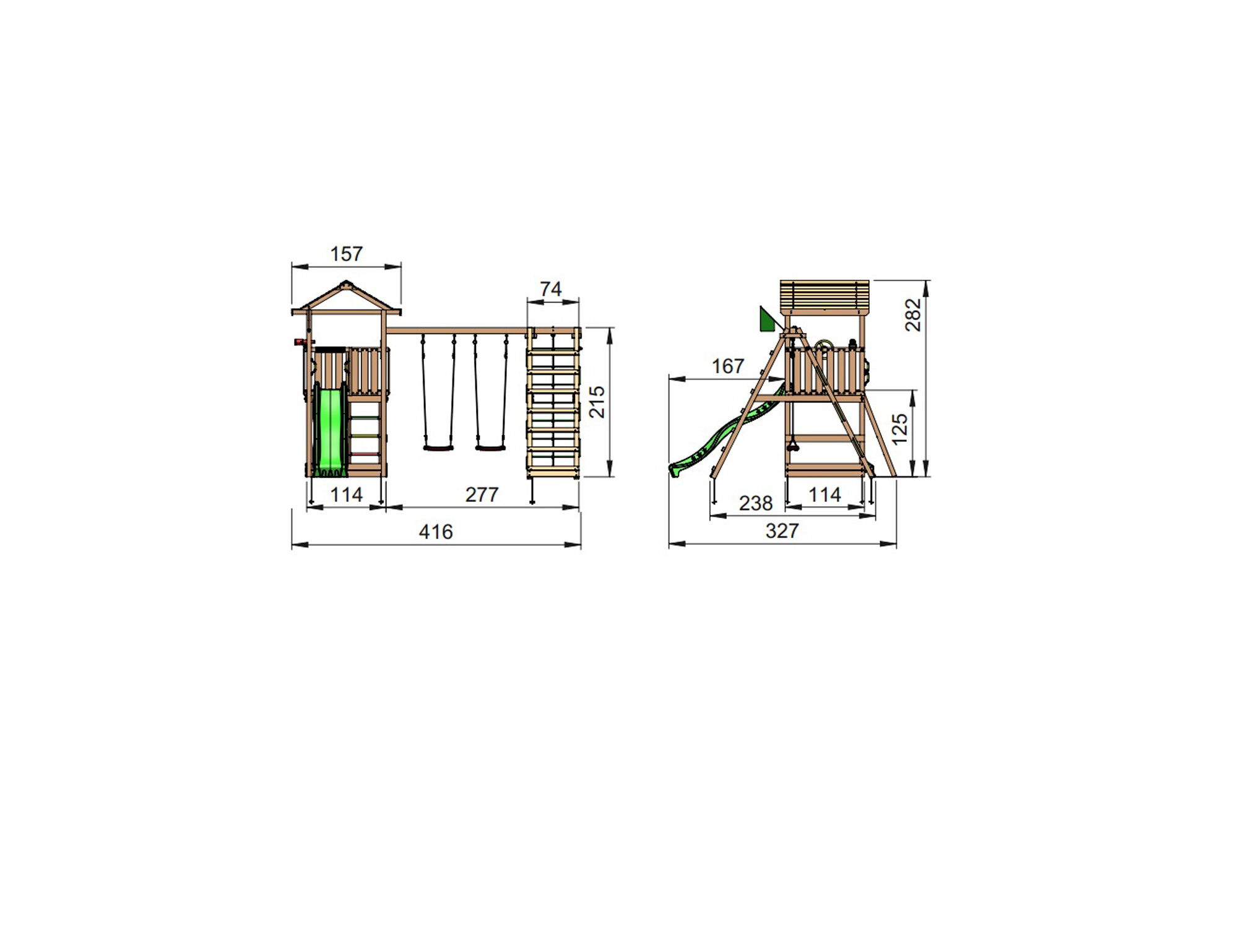 Legetårn Jungle Gym House 2.1, m/2-Climb Module 220 ekskl. rutschebane