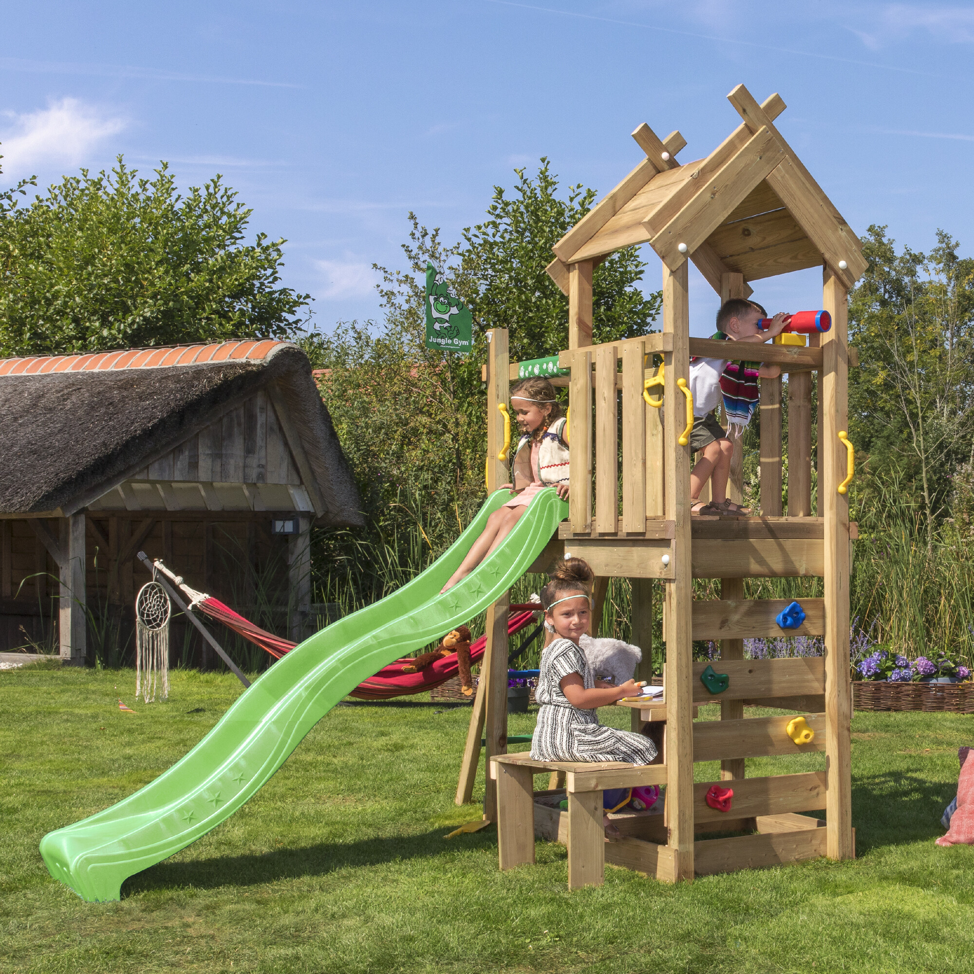 Legetårn Jungle Gym Teepee m/ grøn rutschebane