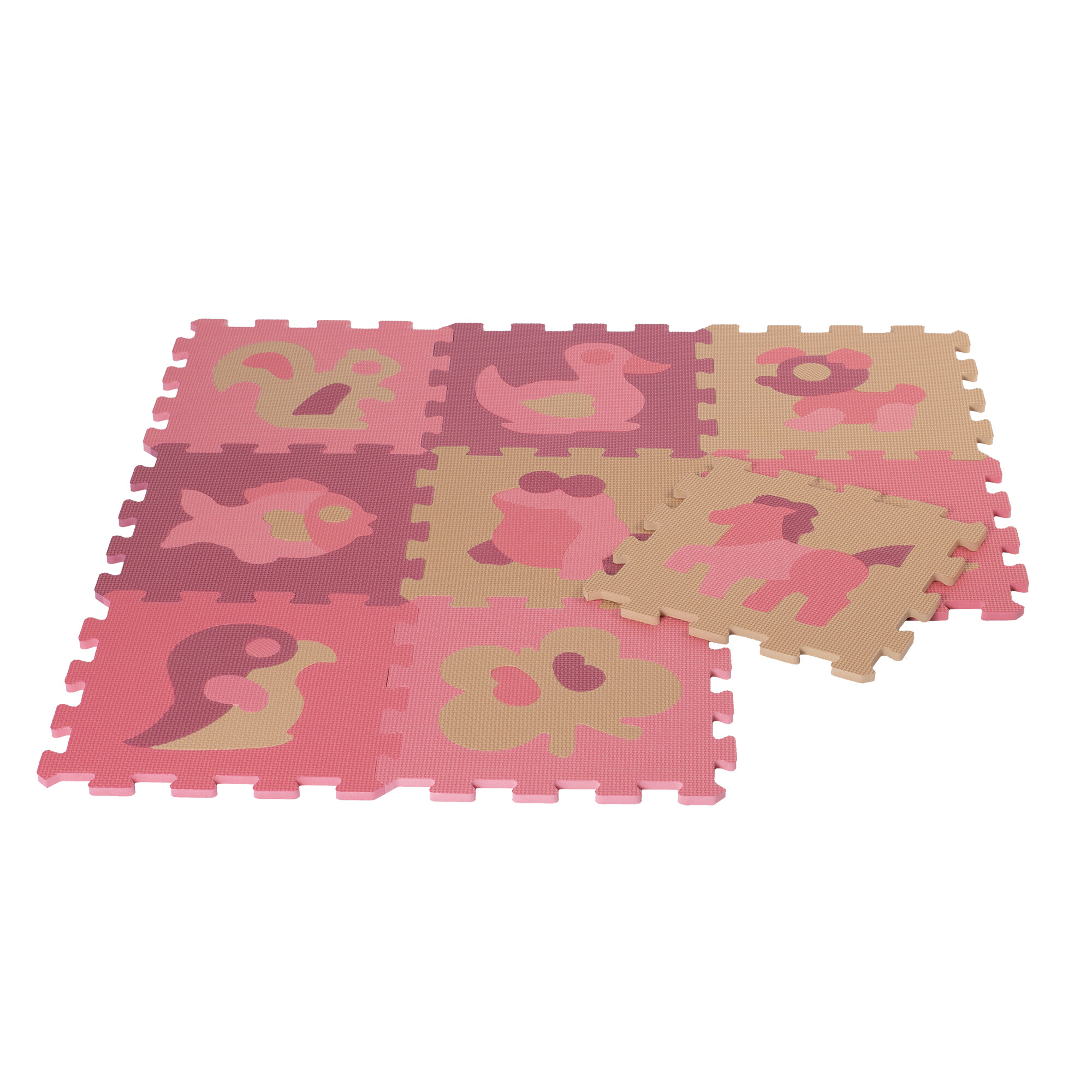 NORDIC PLAY Puzzle play mat 30 x 30 cm 10 mm with animals pink 9 pcs. 