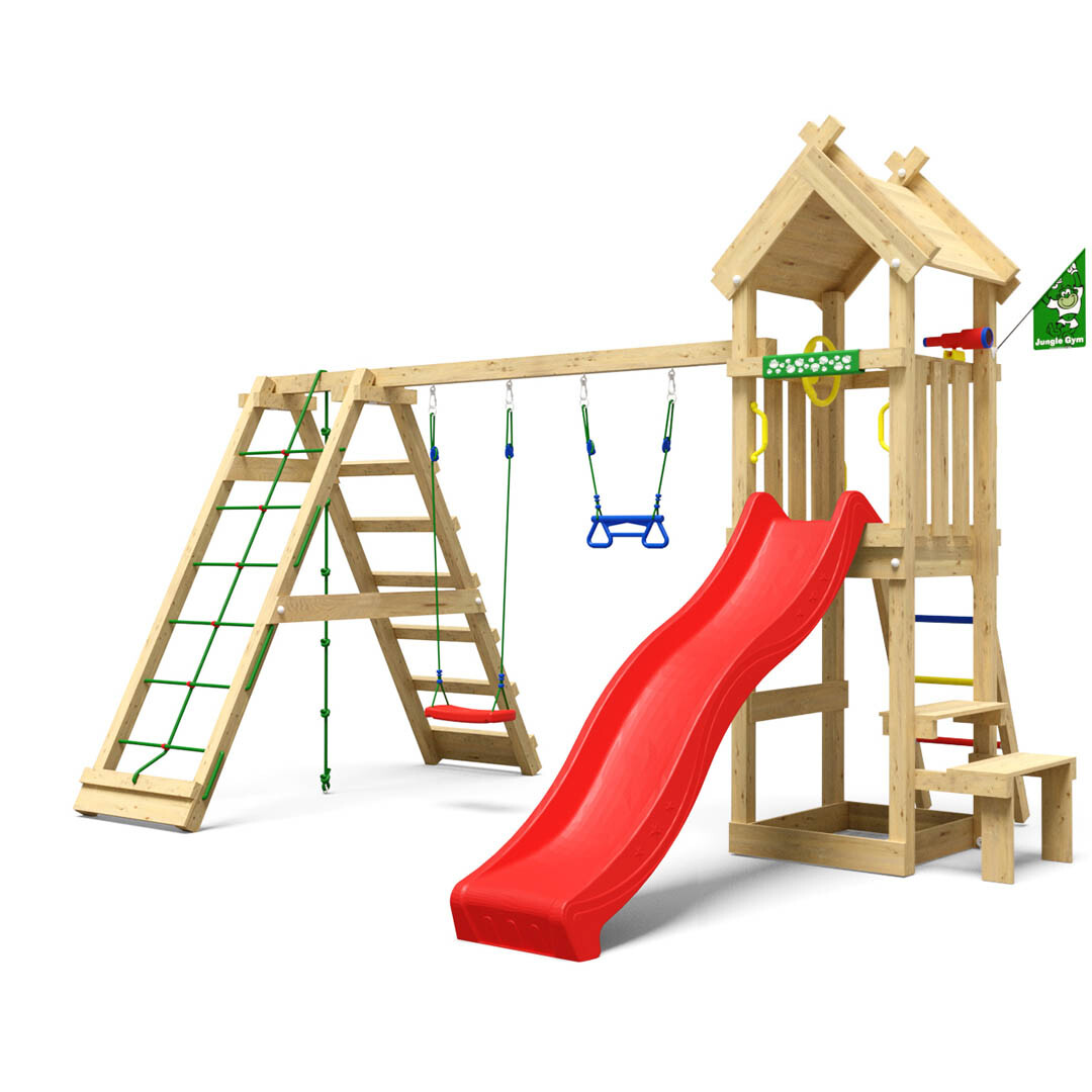 Legetårn Jungle Gym Totem m/2-Climb Module 200 og rød rutschebane