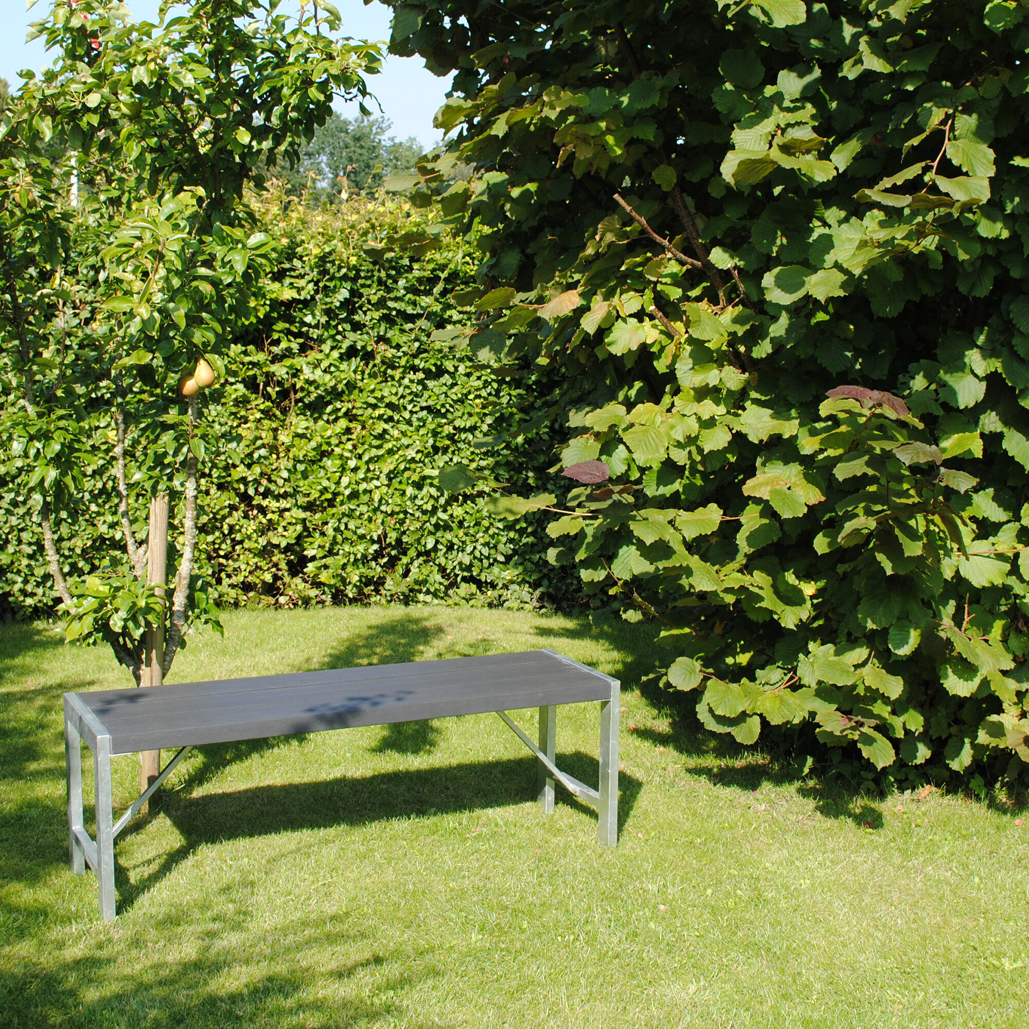 Bænk H-model 123 cm, nonwood antracit og galv. stel HORTUS