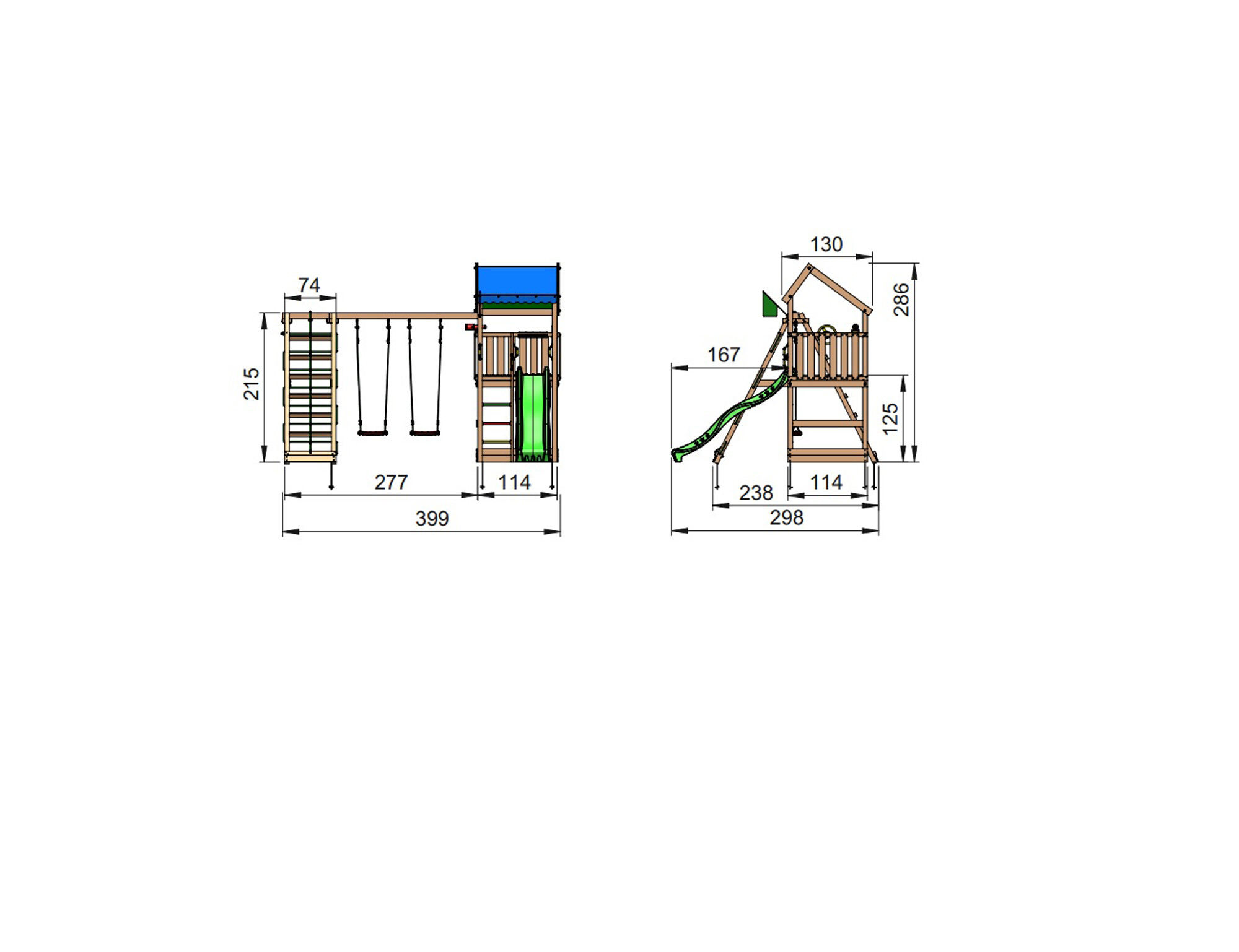 Legetårn Jungle Gym Home 2.1, w/2-Climb Module 220 ekskl. rutschebane