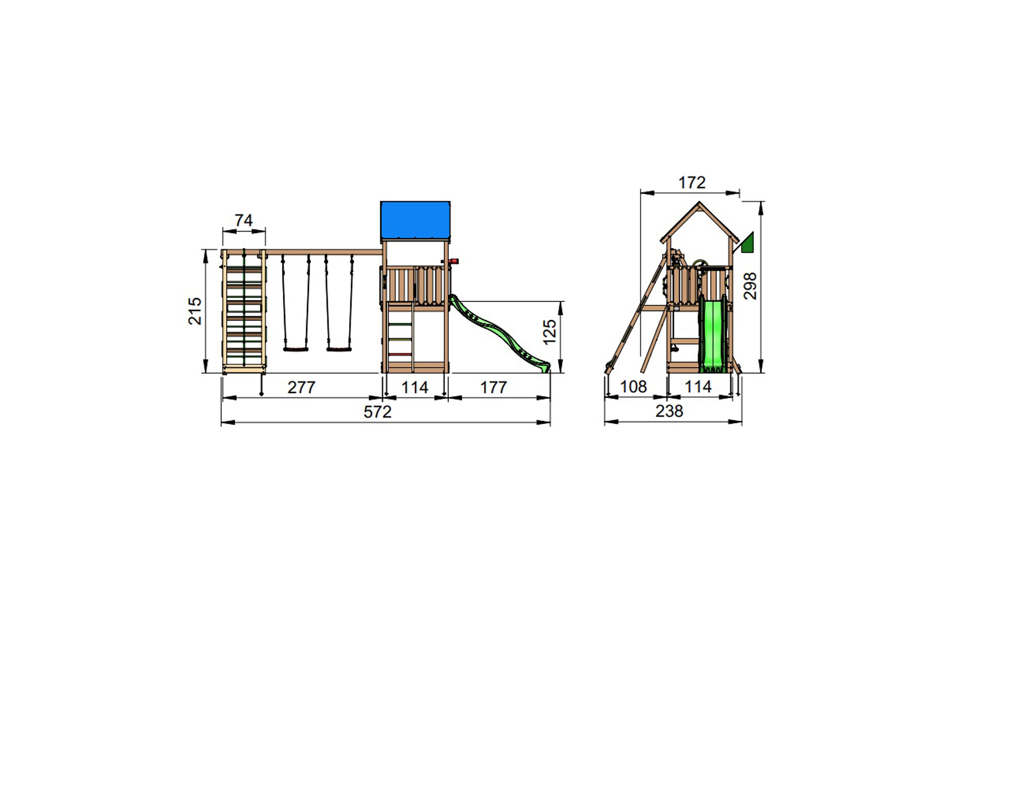 Legetårn Jungle Gym Castle 2.1, m/2-Climb Module 220 og blå rutschebane