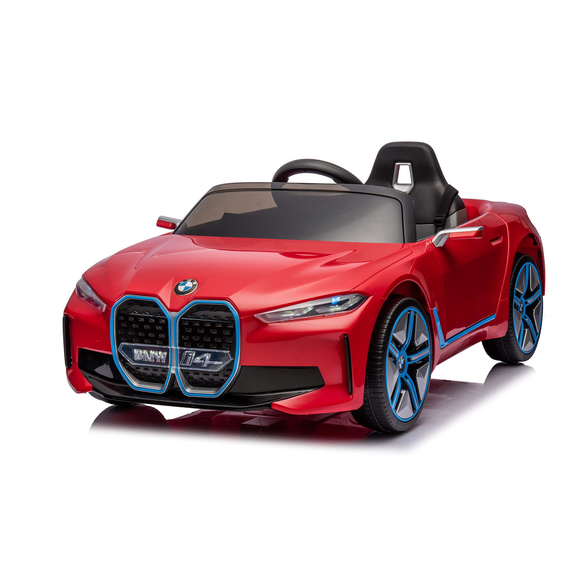 Elbil BMW I4 4 x 12V motorer, EVA hjul, PU lædersæde