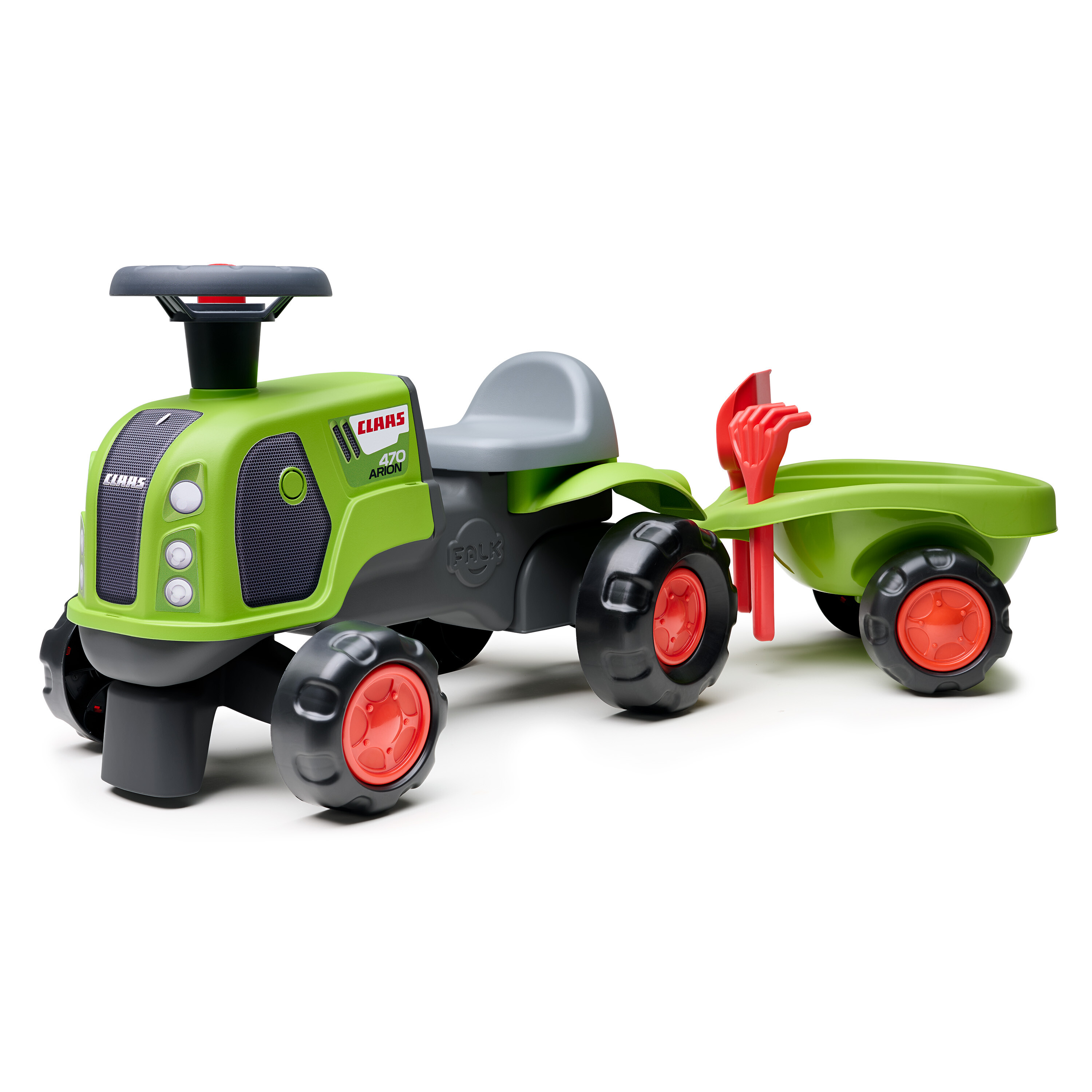 Traktor med rat, horn, trailer, rive og skovl Claas FALK