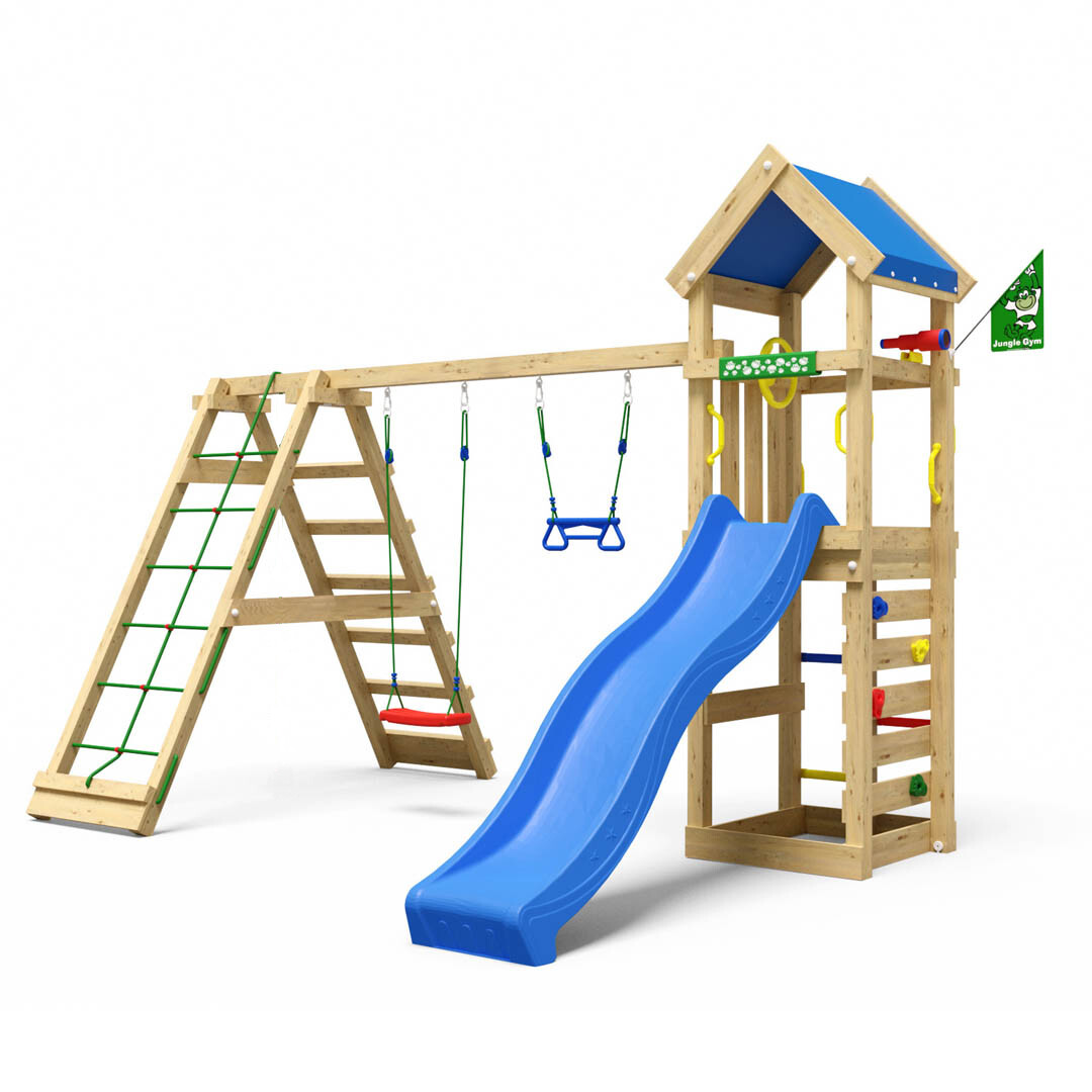 Lektorn Jungle Gym Patio m/2-Climb Module 200 och blå rutschkana