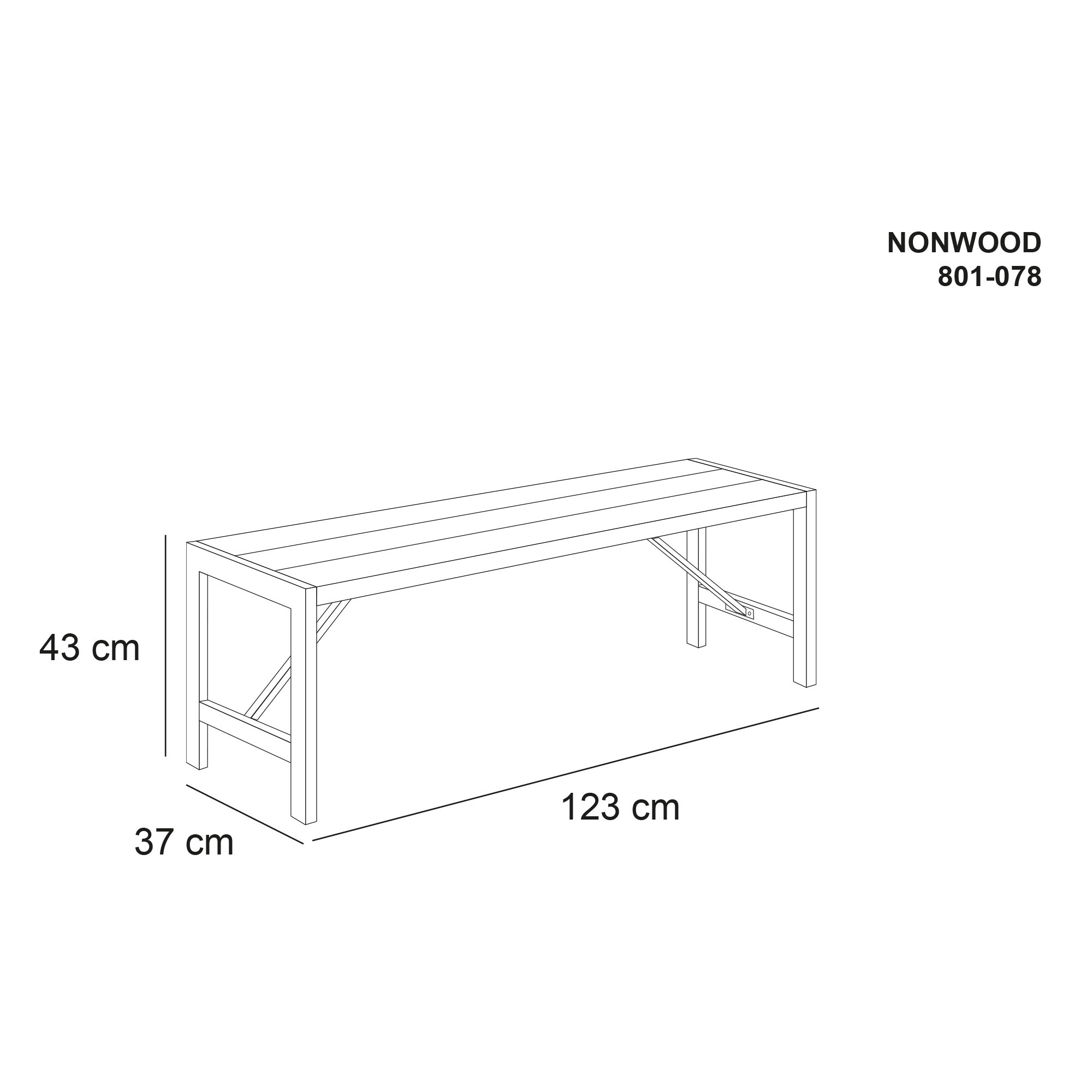 Bænk H-model 123 cm, nonwood antracit og galv. stel HORTUS