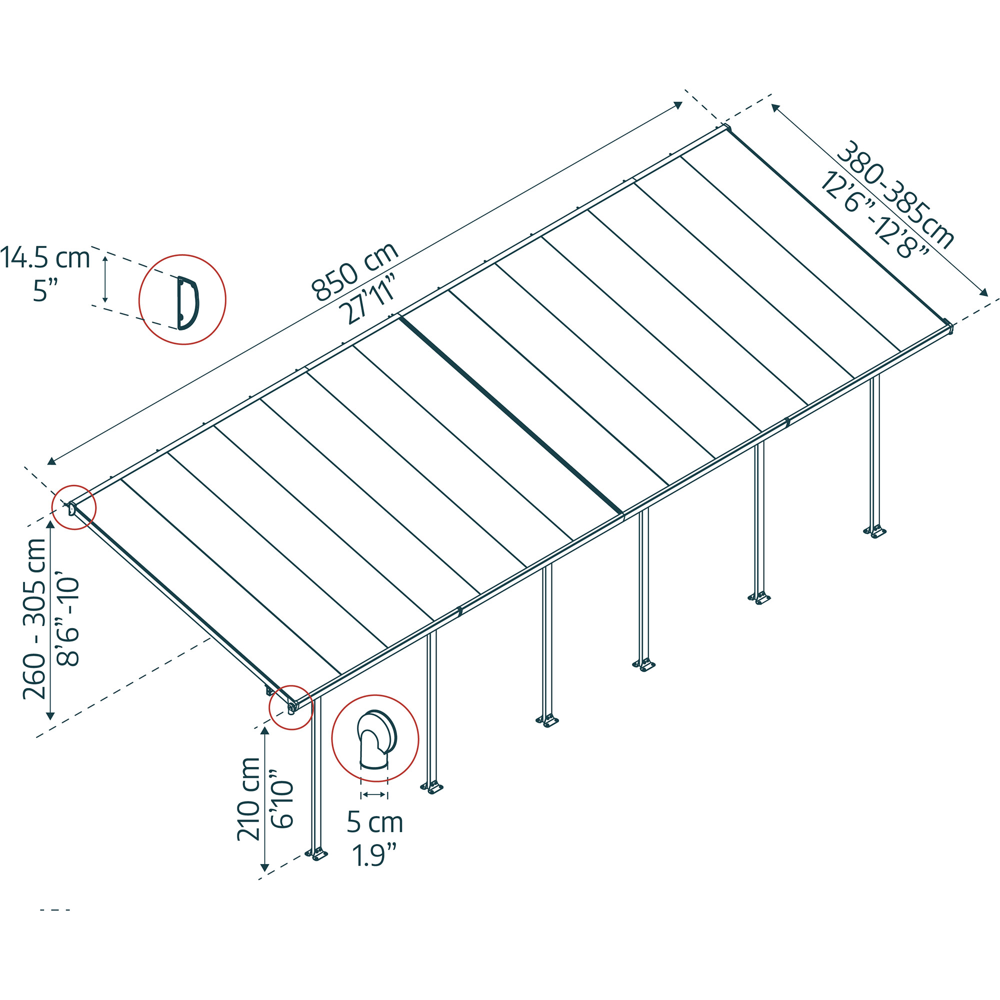 Feria terrasseoverdækning 4 x 8,50 meter, antracitgrå Palram - Canopia