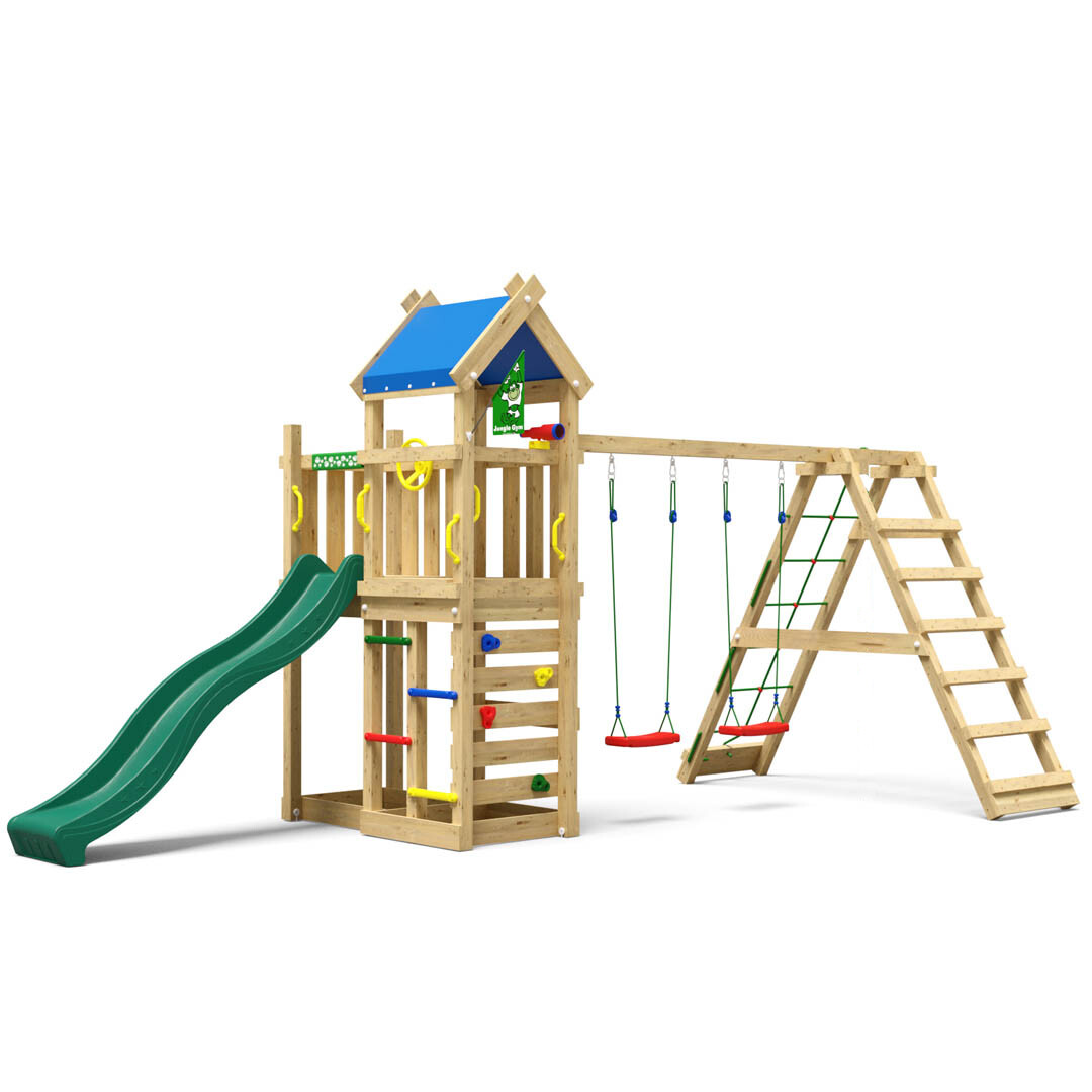 Playtower Jungle Gym Nomad w/2-Climb Module 200 and dark green slide