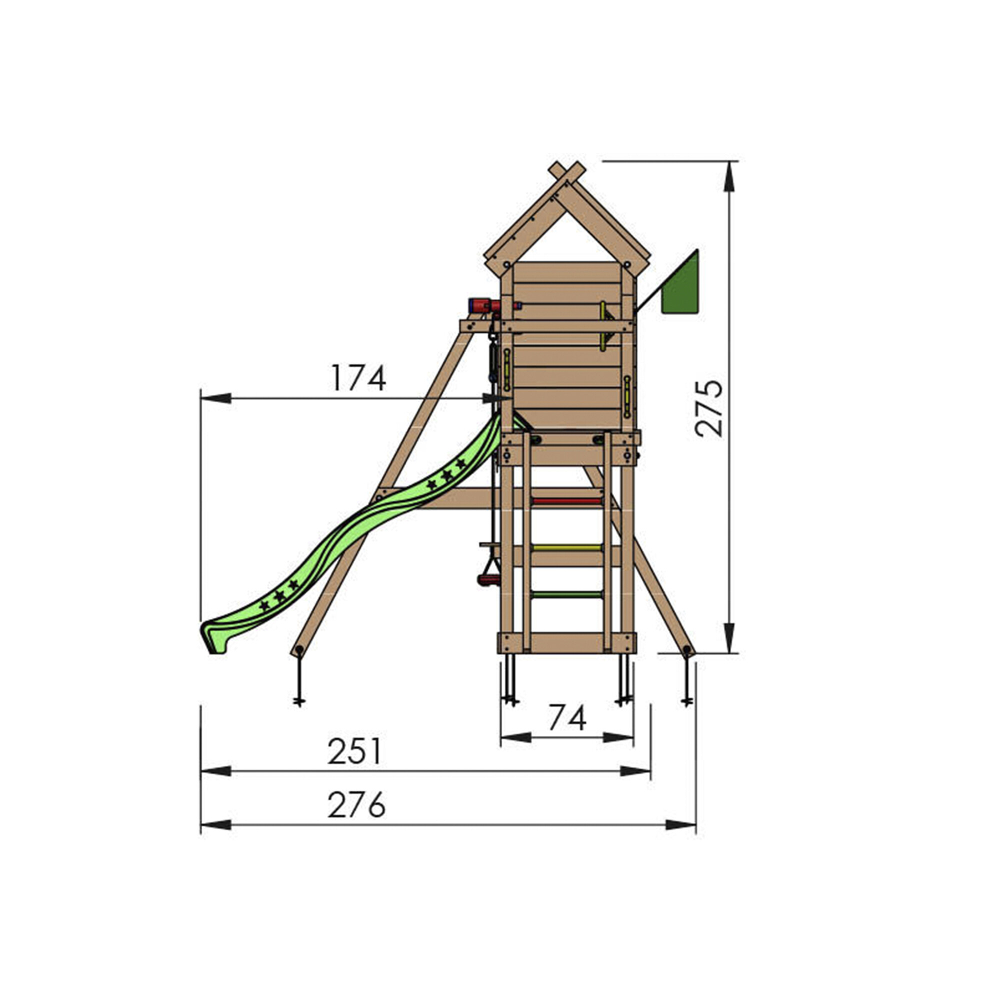 Legetårn Jungle Gym Resort m/2-Swing Module 200 og rød rutschebane