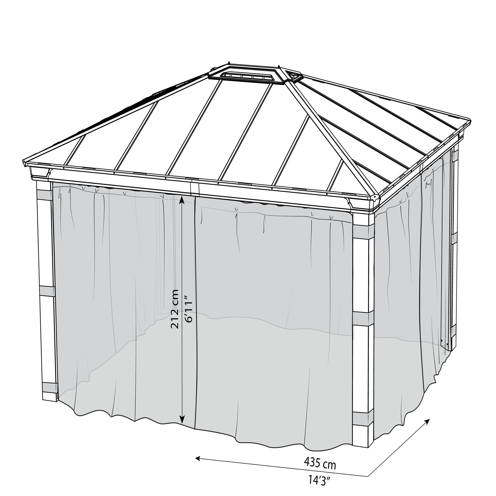 Myggnät, set med 4 st., passar Dallas-paviljong 4,2 x 4,2 meter