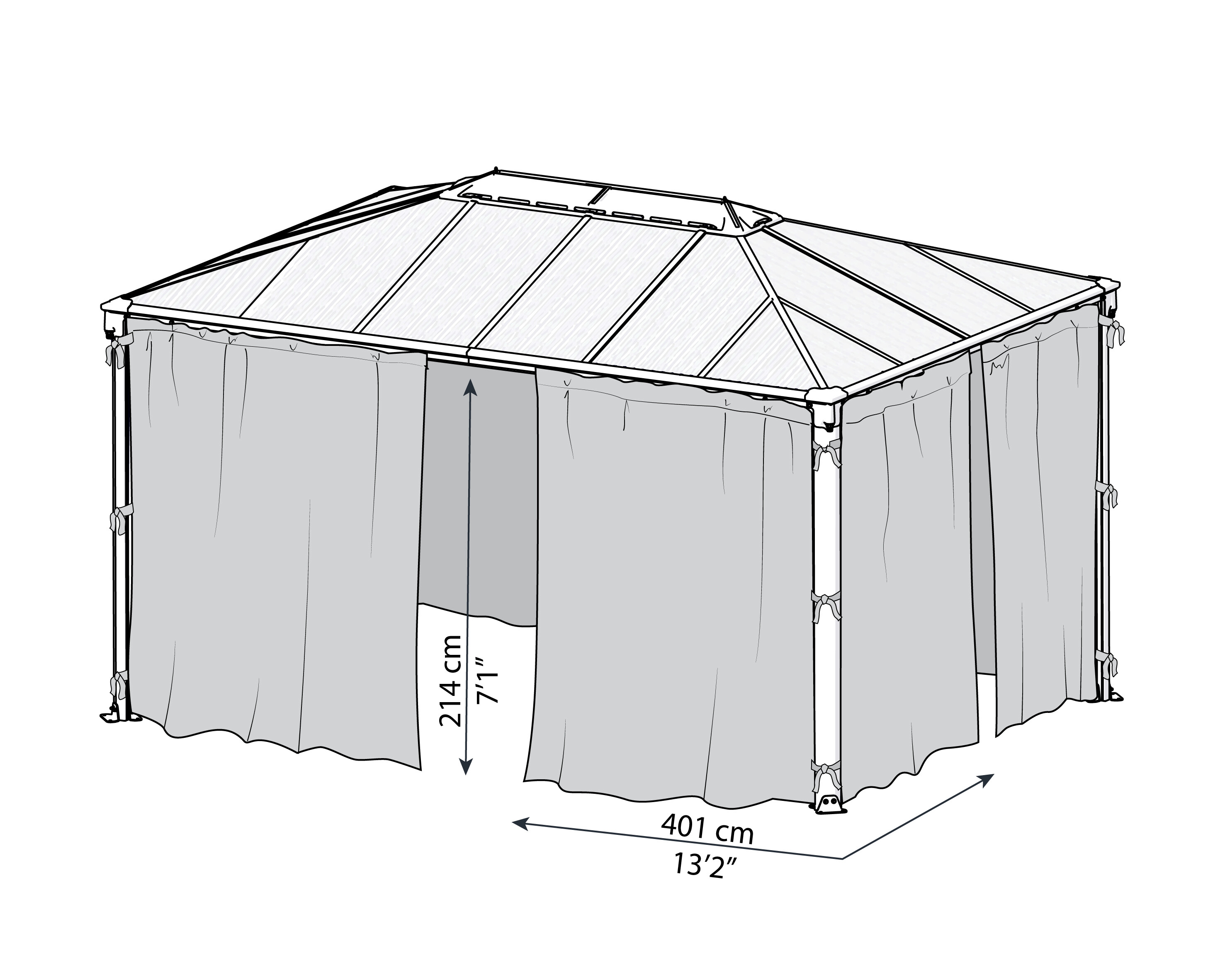 Gardinsæt til Martinique 4300 & Milano 4300  rektangulær havepavillon Palram - Canopia