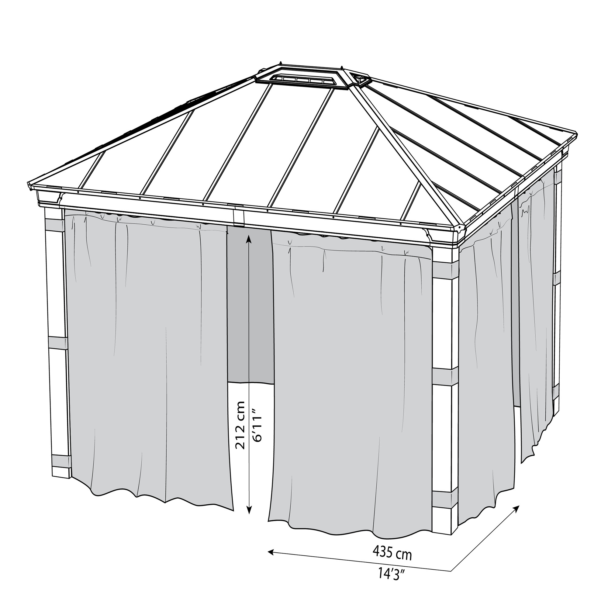 Gardinsæt 4 stk. passer til Dallas pavillon 4,2 x 4,2 meter