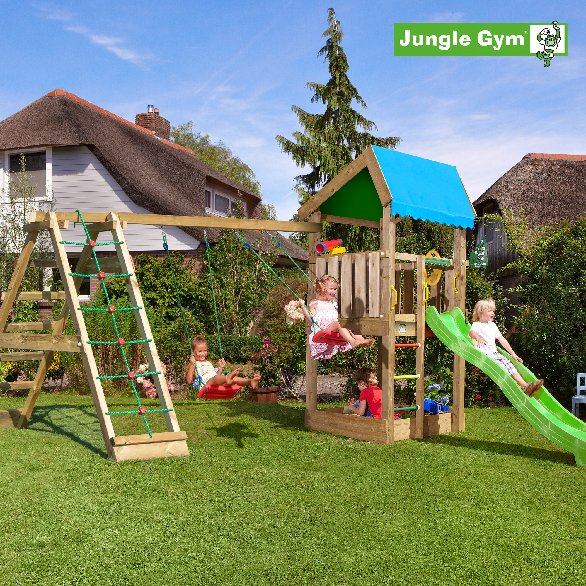 Legetårn Jungle Gym Home 2.1, m/2-Climb Module 220 og grøn rutschebane