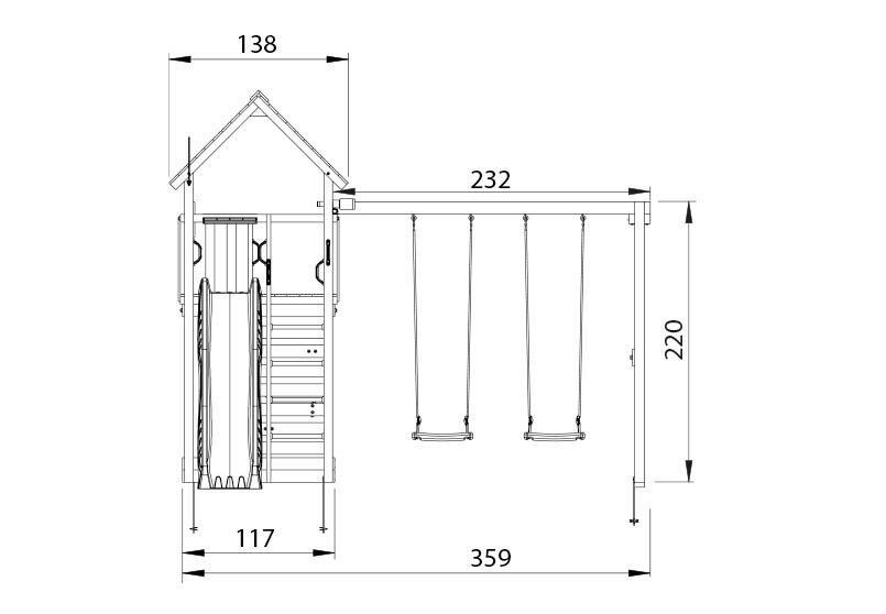 Legetårn Jungle Gym Cabin 2.1 m/2-Swing Module 220 og grøn rutsjebane