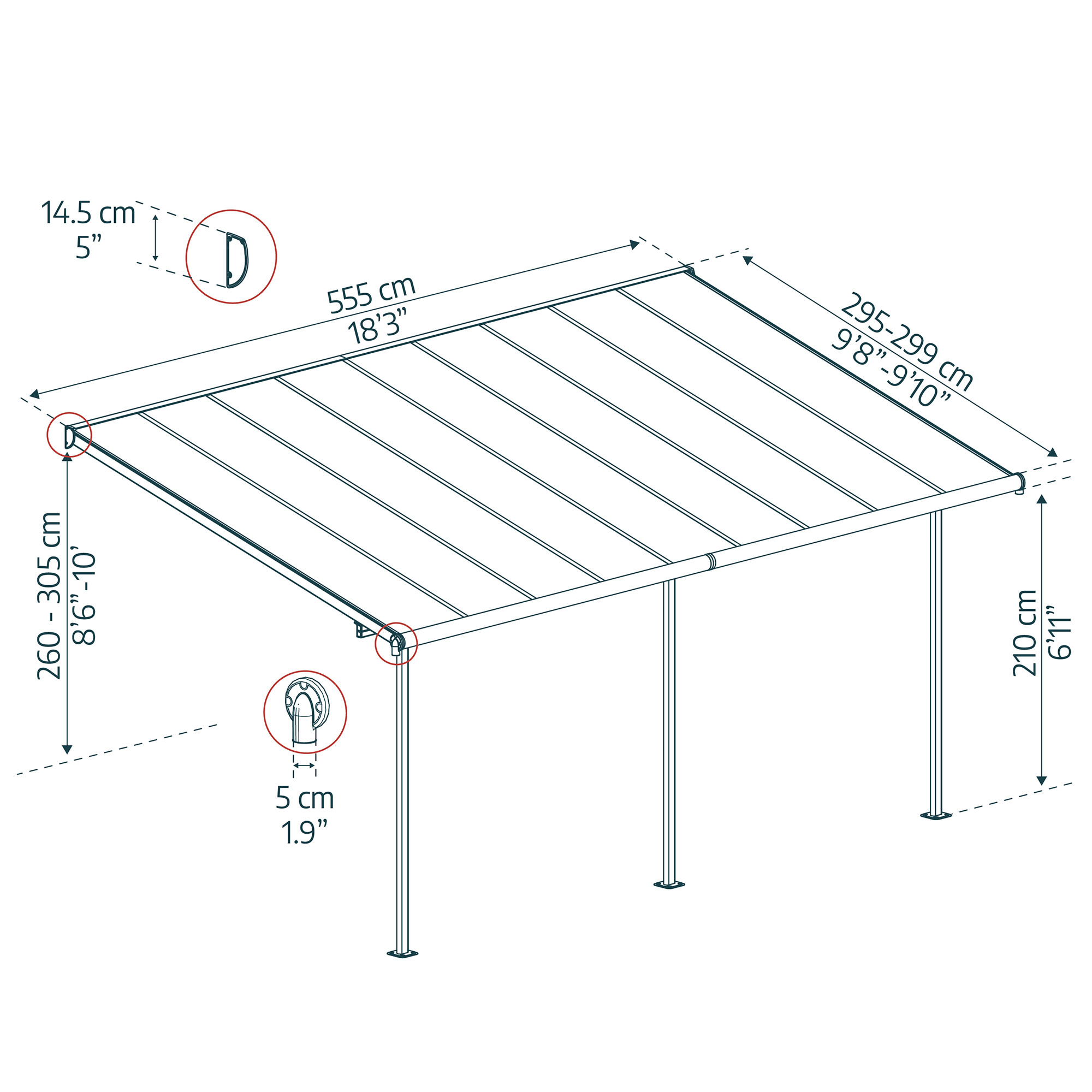 Terrasseoverdækning Sierra 3x5,55m (16,4 m2), antracitgrå Palram - Canopia