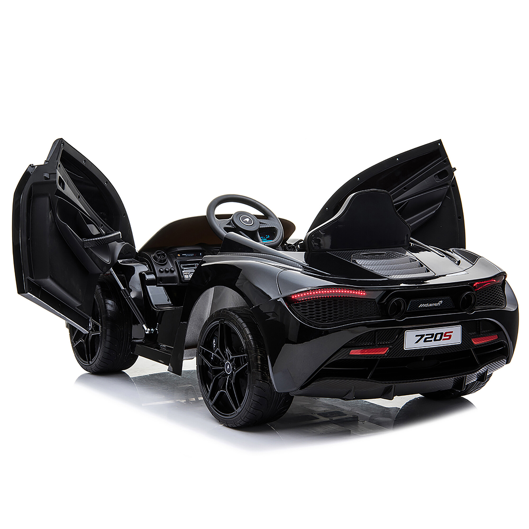 McLaren 720S electric car 12V with EVA tires and leather seat, black NORDIC PLAY