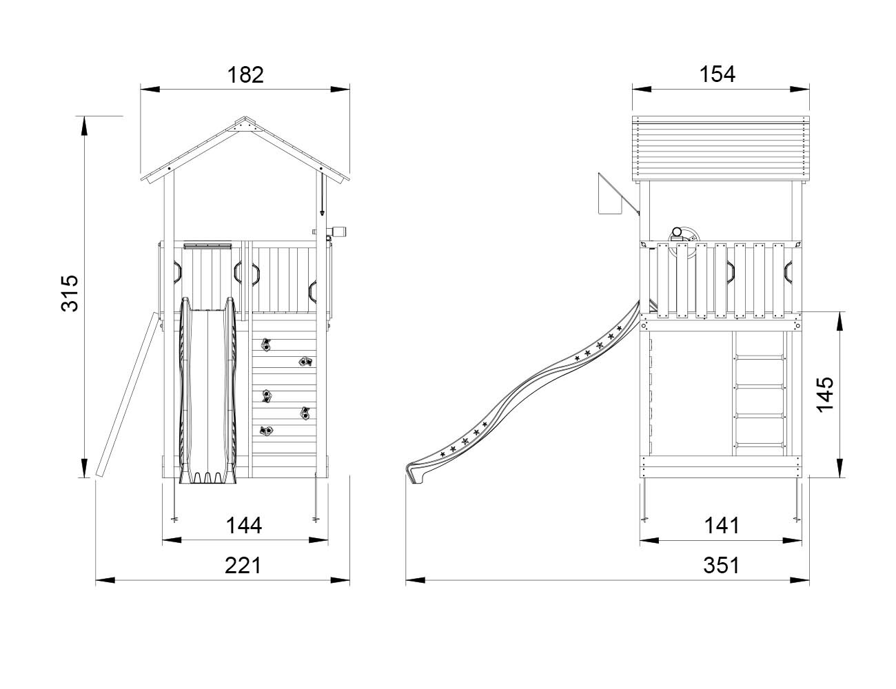 Legetårn Jungle Gym Sierra 2.1 m/grøn rutschebane